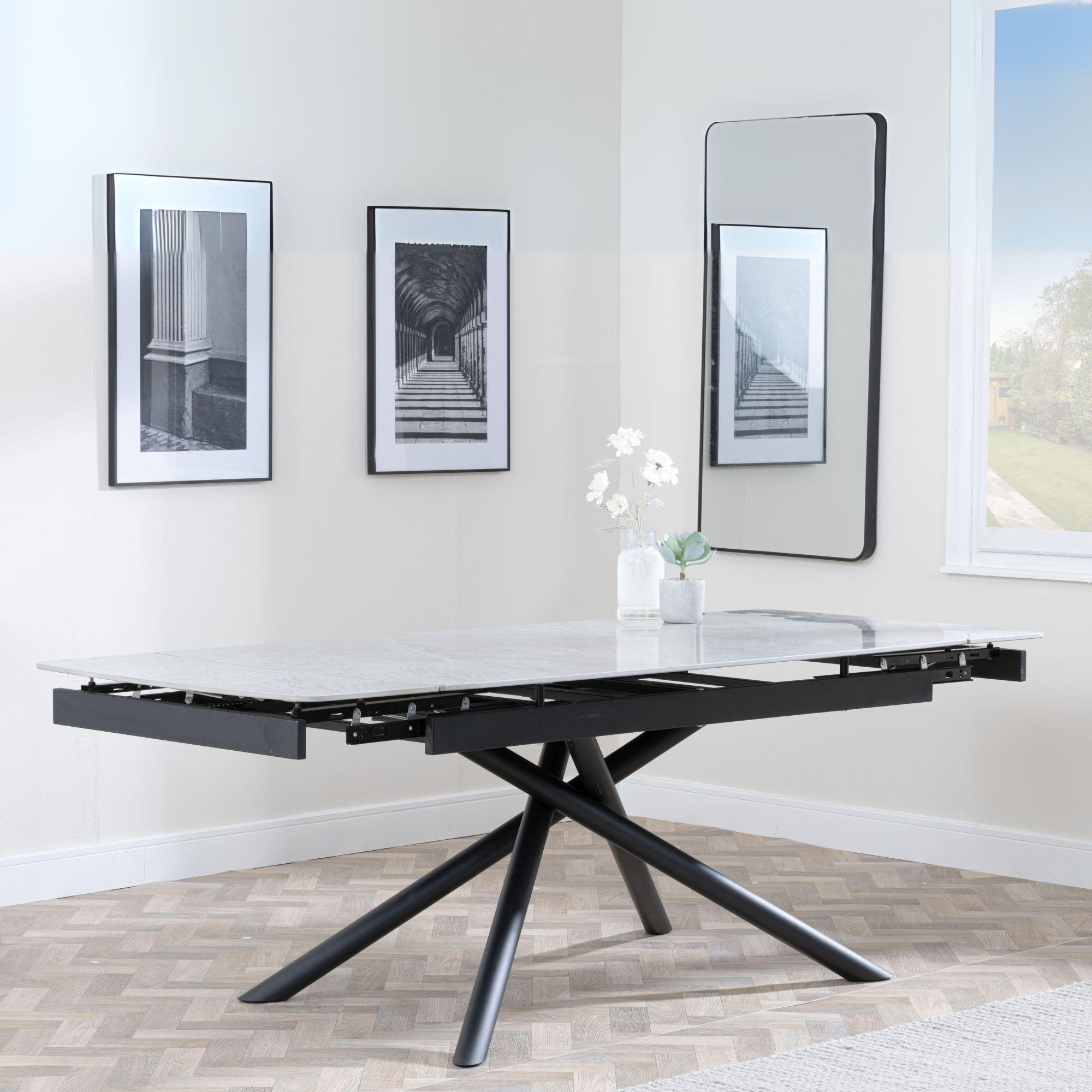 Apollo Extending Dining Table - 6-10 Seater - 160cm-220cm - Grey Ceramic - Black Base
