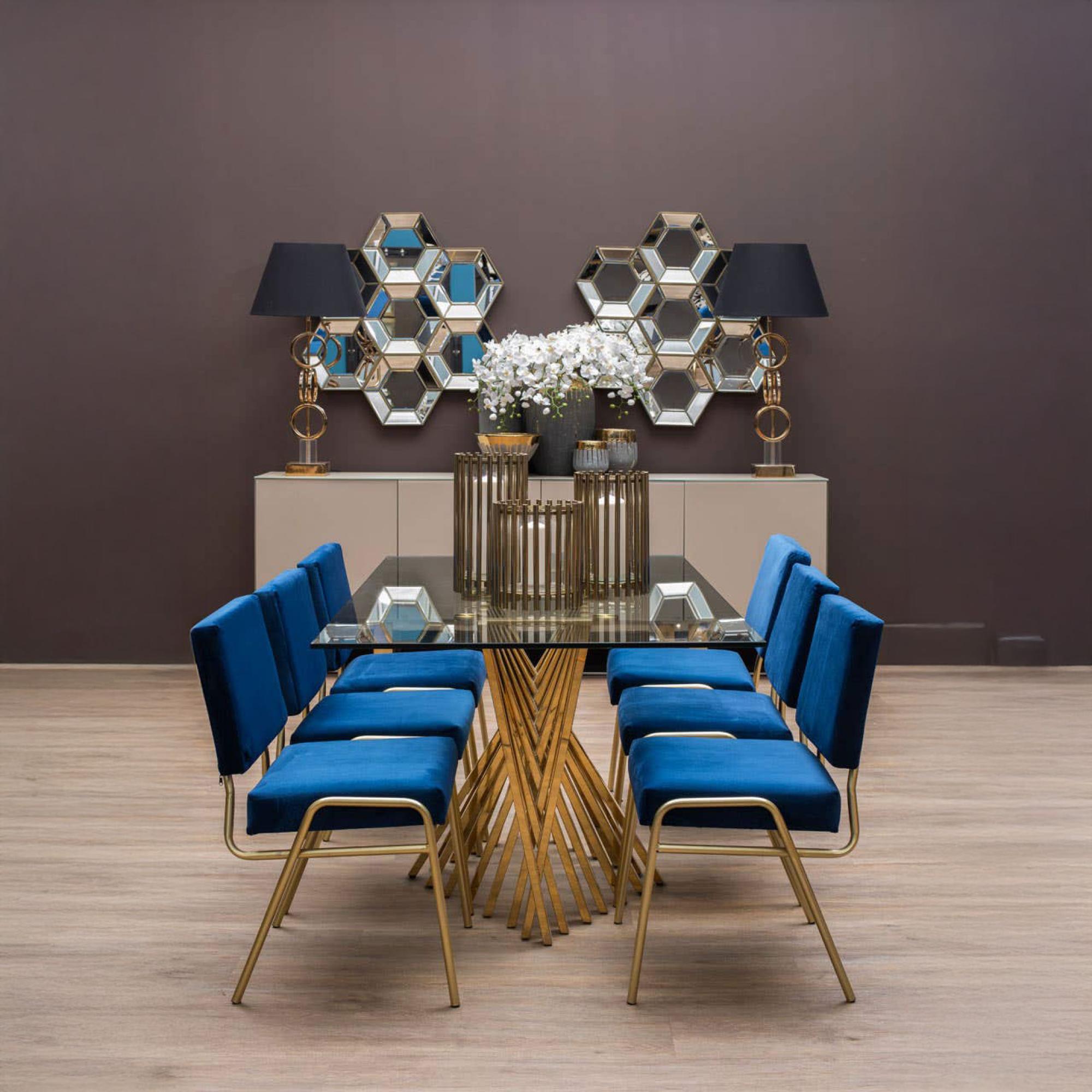 Arezzo Dining Table - 6 Seater - 180cm - Clear Glass with Gold Base