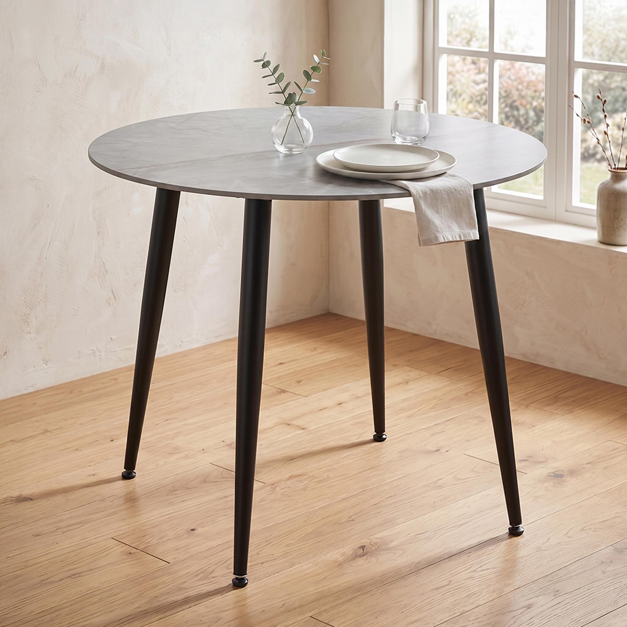 Argenta Dining Table - 90cm - 4 Seater - Round - Grey and Black - Sintered Stone Top