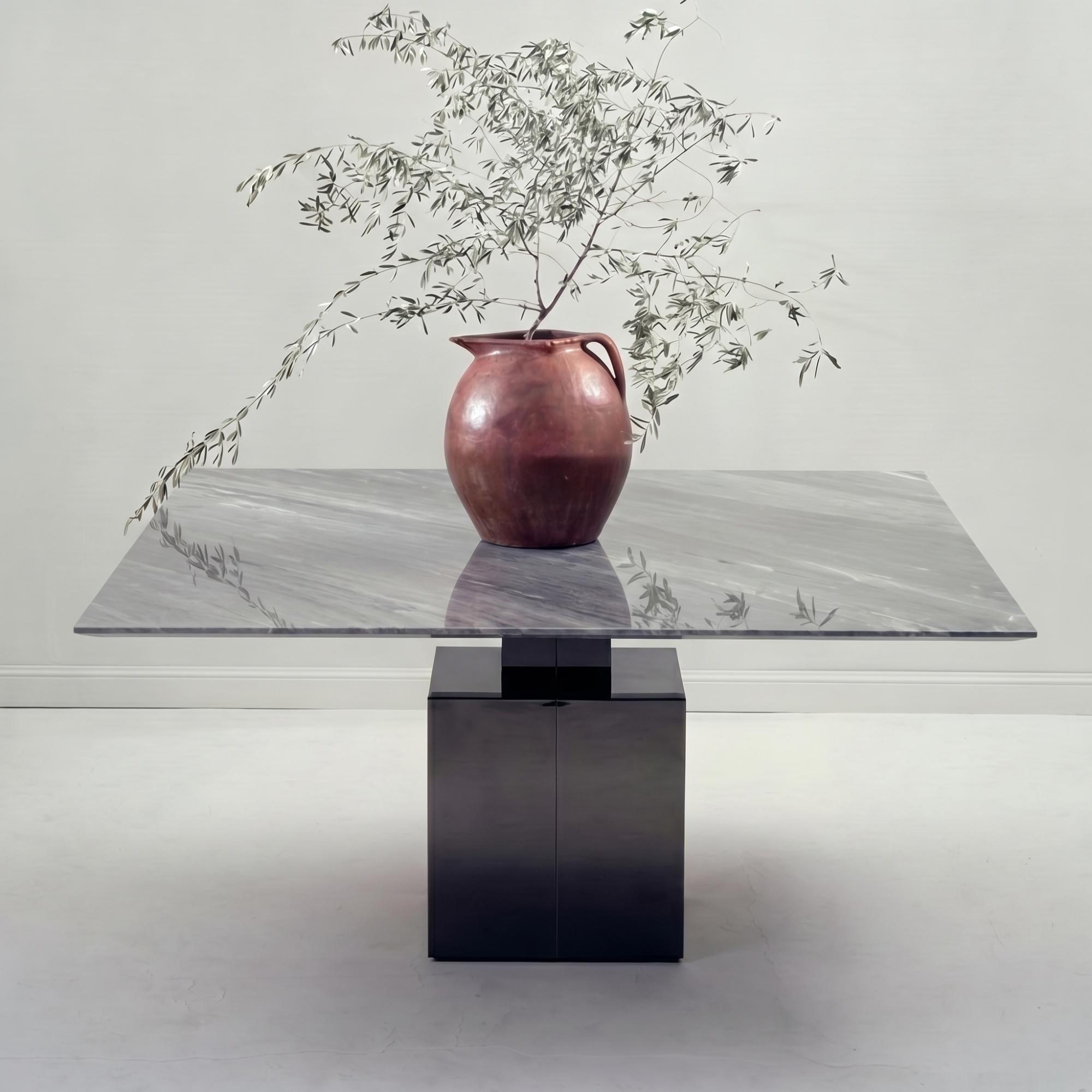 Athena Dining Table - Thin - 8 Seater - Square - Marble with Steel Pedestal Base - Variation Available