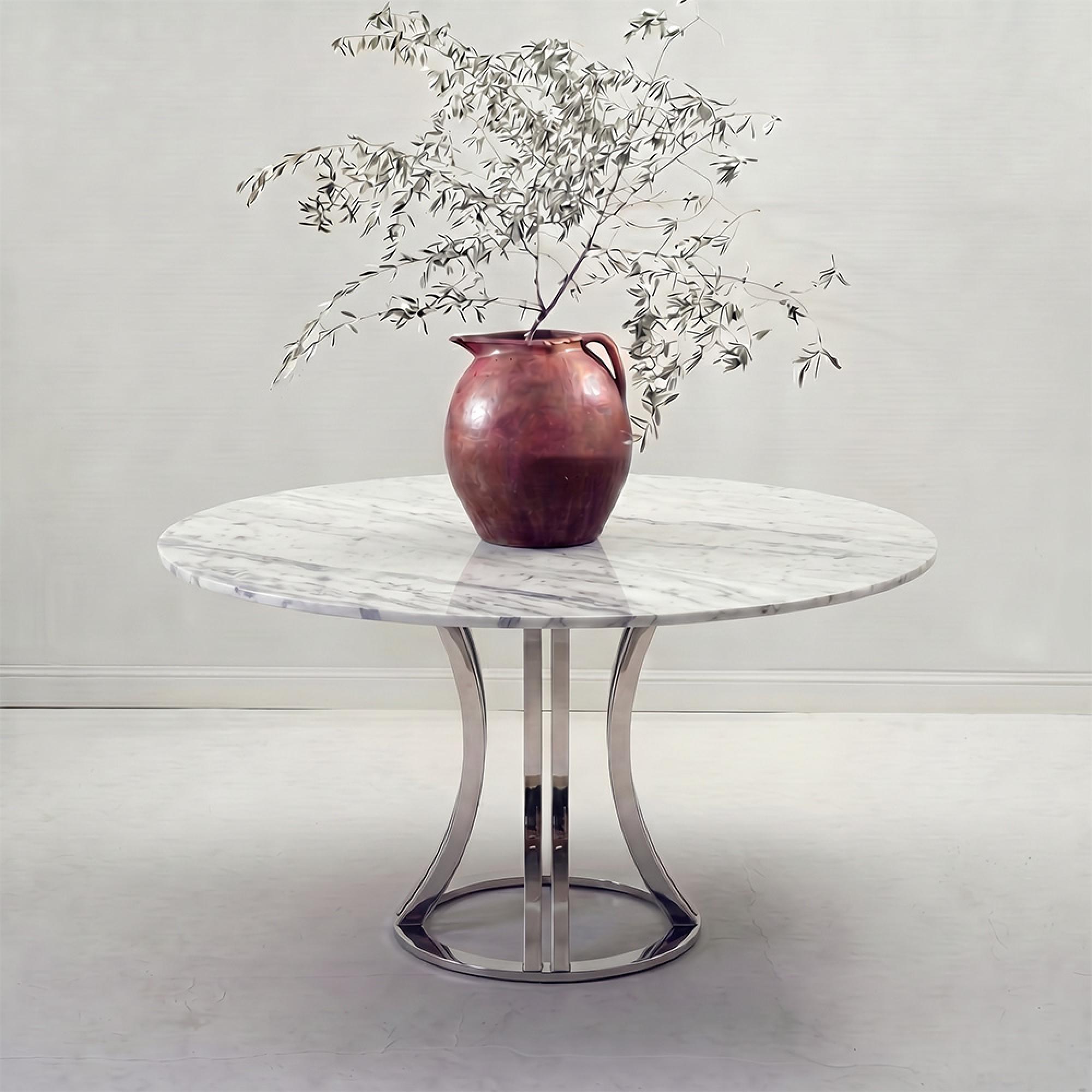 Aurora Dining Table - Round - Marble with Stainless Steel Pedestal Base - Variation Available