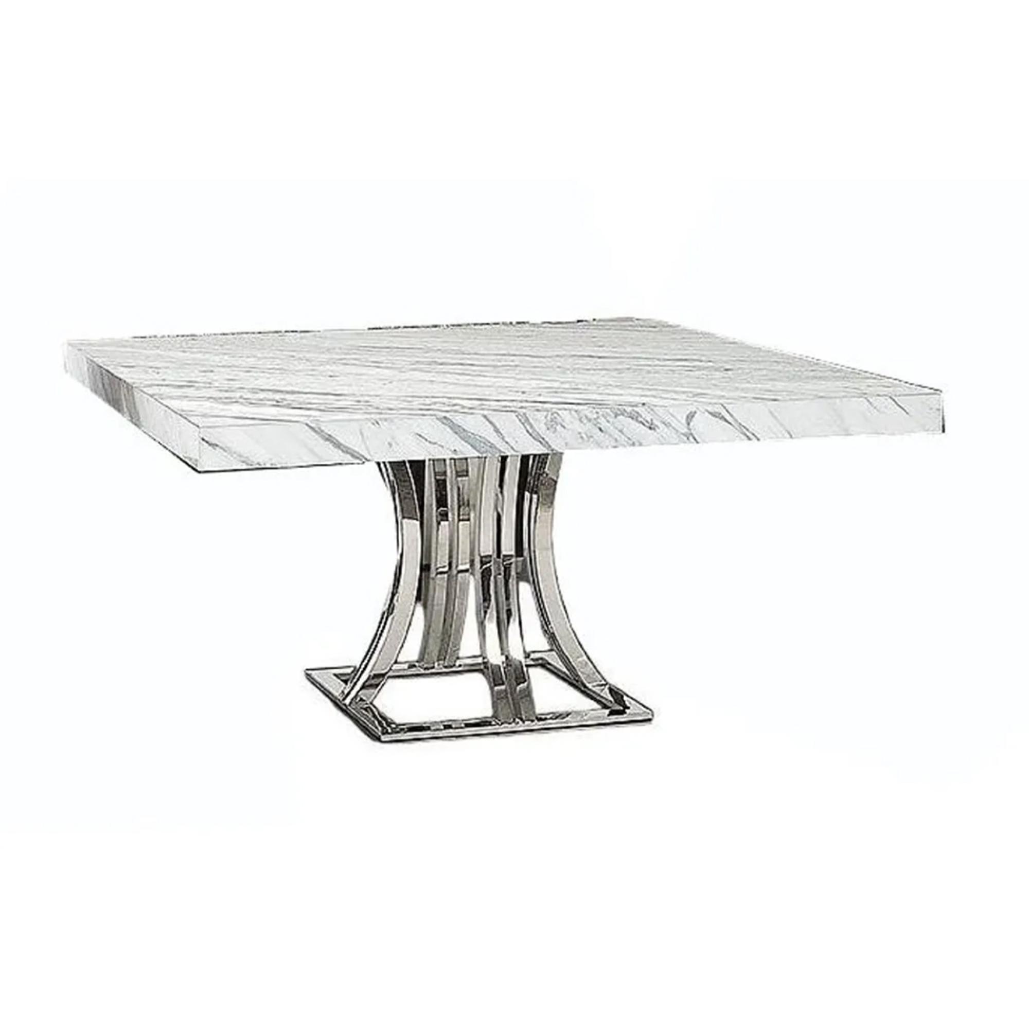 Aurora Dining Table - 8 Seater - 150cm - Square - Marble with Stainless Steel Pedestal Base - Variation Available