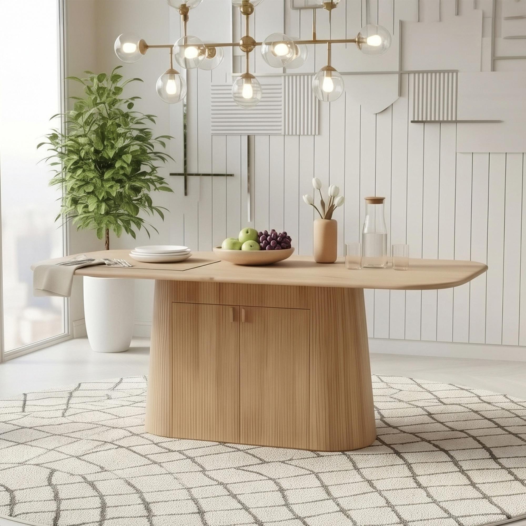 Austin Storage Dining Table - 175cm - 6 Seater - Fluted - Natural - Mango Wood