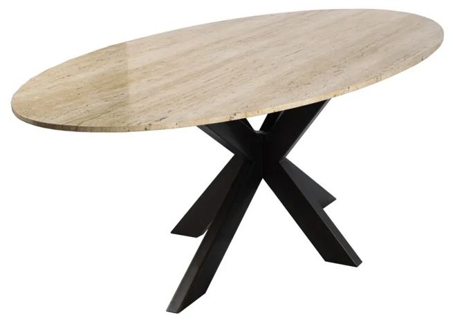 Avalon Travertine Beige 8 Seater Oval Dining Table with Spider Legs