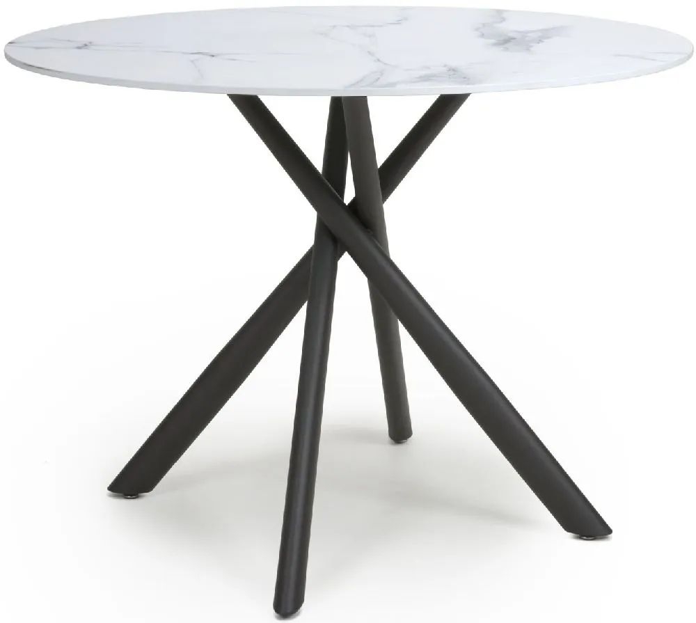 Avesta Dining Table - 4 Seater - 100cm - Round - White Marble Effect