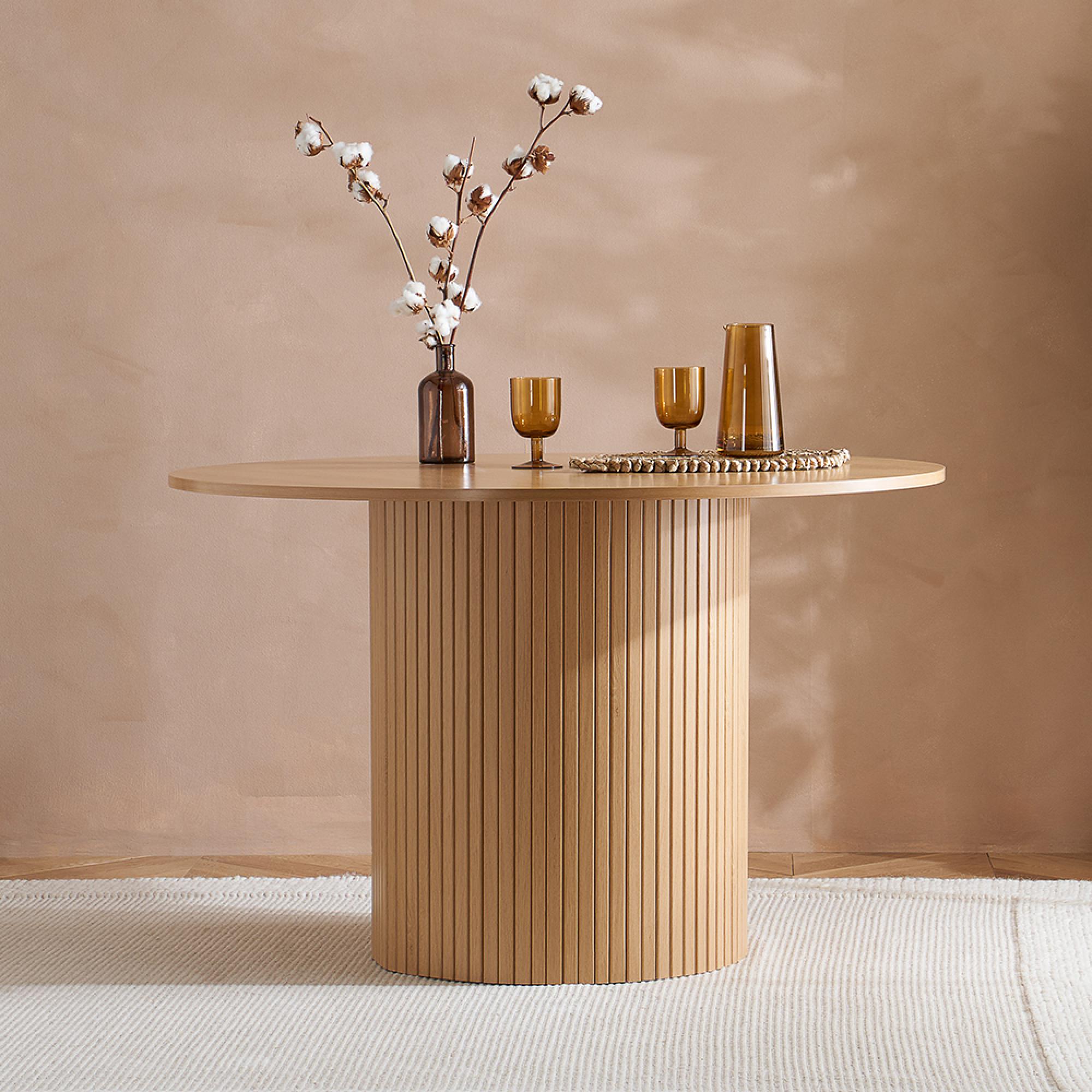 Axel Round Dining Table - 4 Seater - 120cm - Oak Fluted