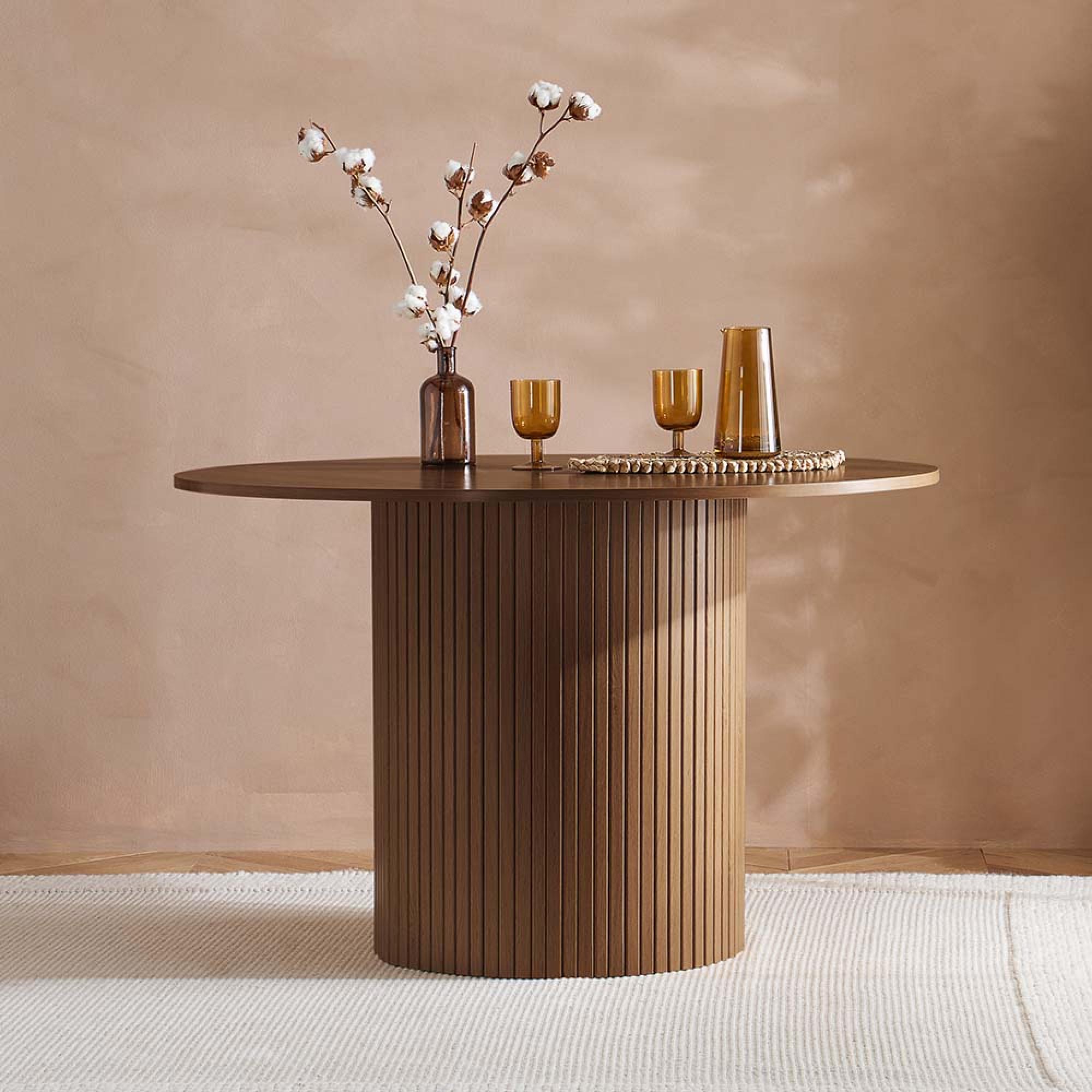 Axel Round Dining Table - 4 Seater - 120cm - Walnut Fluted