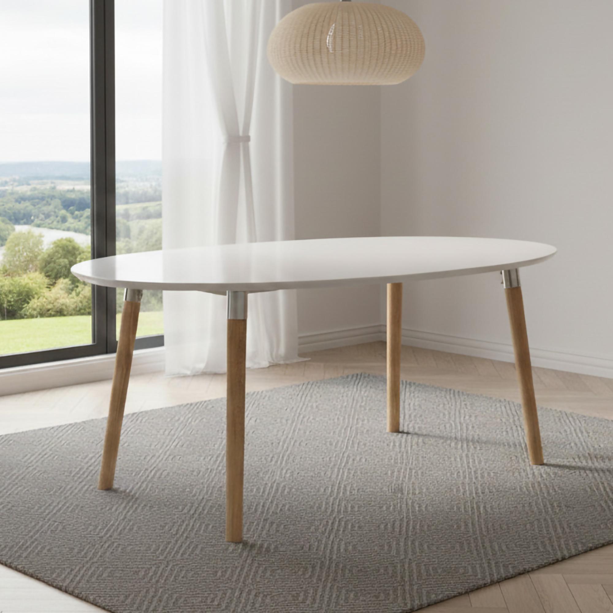 Belina Extending Oval Dining Table - 6-10 Seater - 170cm-270cm - White and Wood