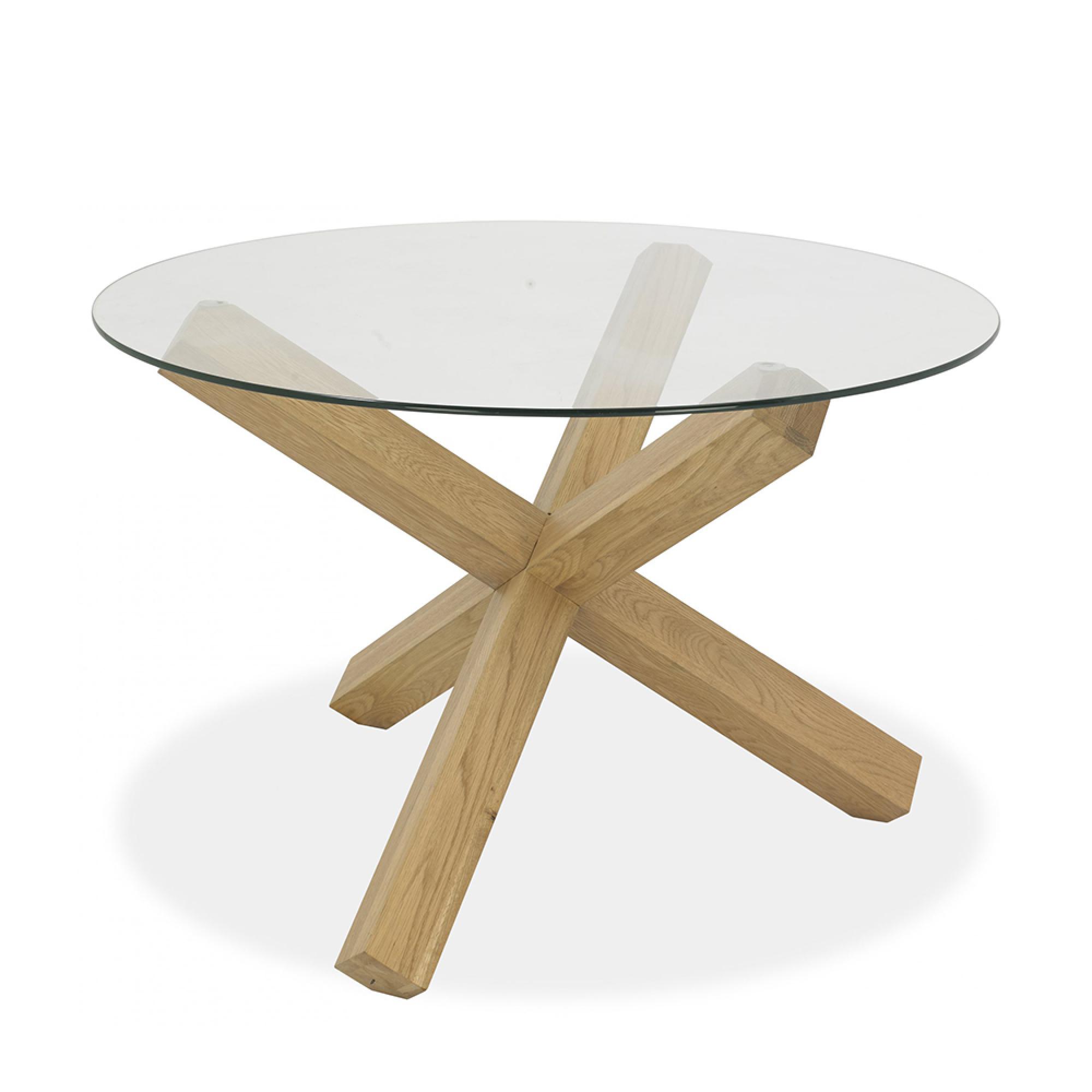 Turin Light Oak Round Dining Table - 4 Seater - 120cm - Glass Top