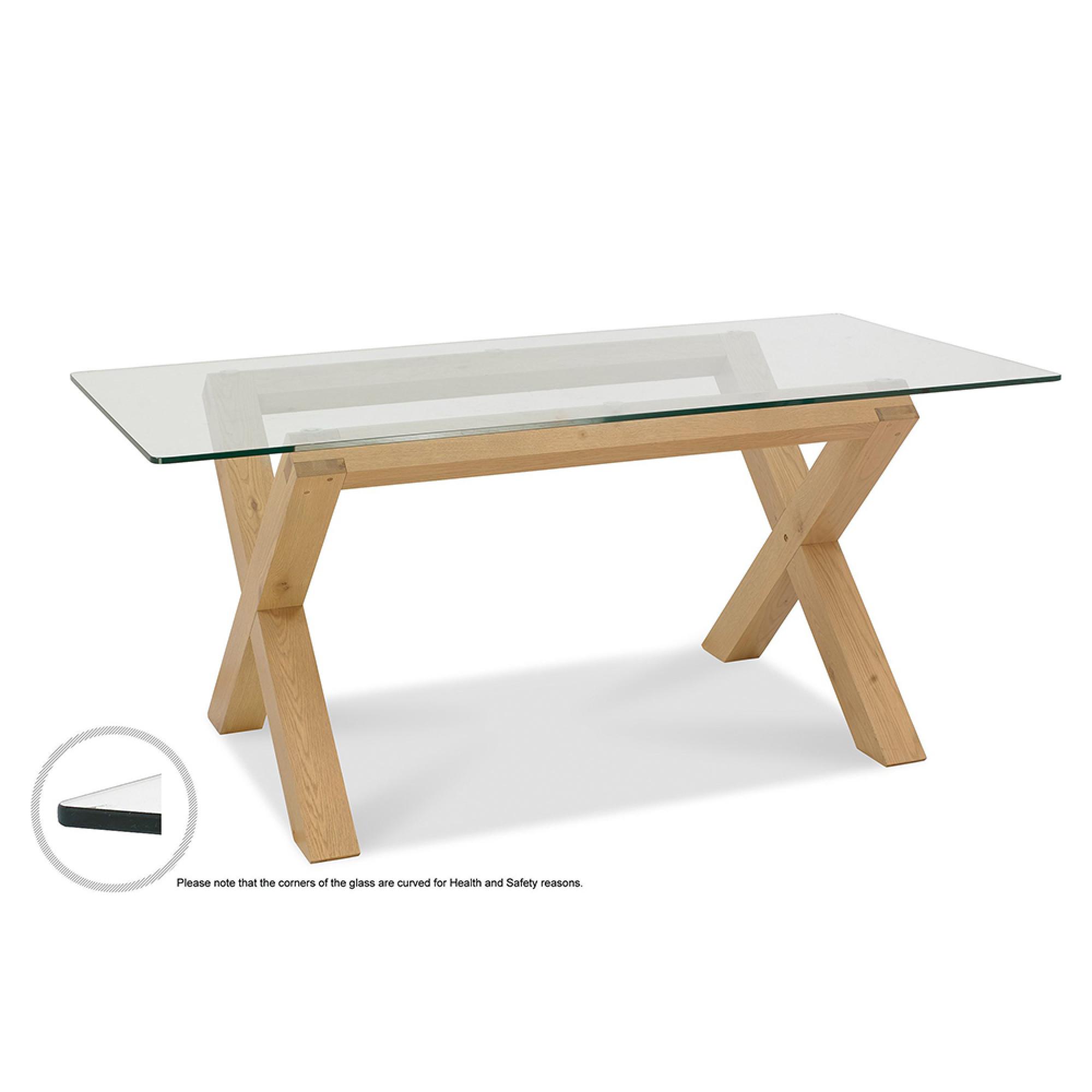 Turin Light Oak Dining Table - 6 Seater - 180cm - Glass Top