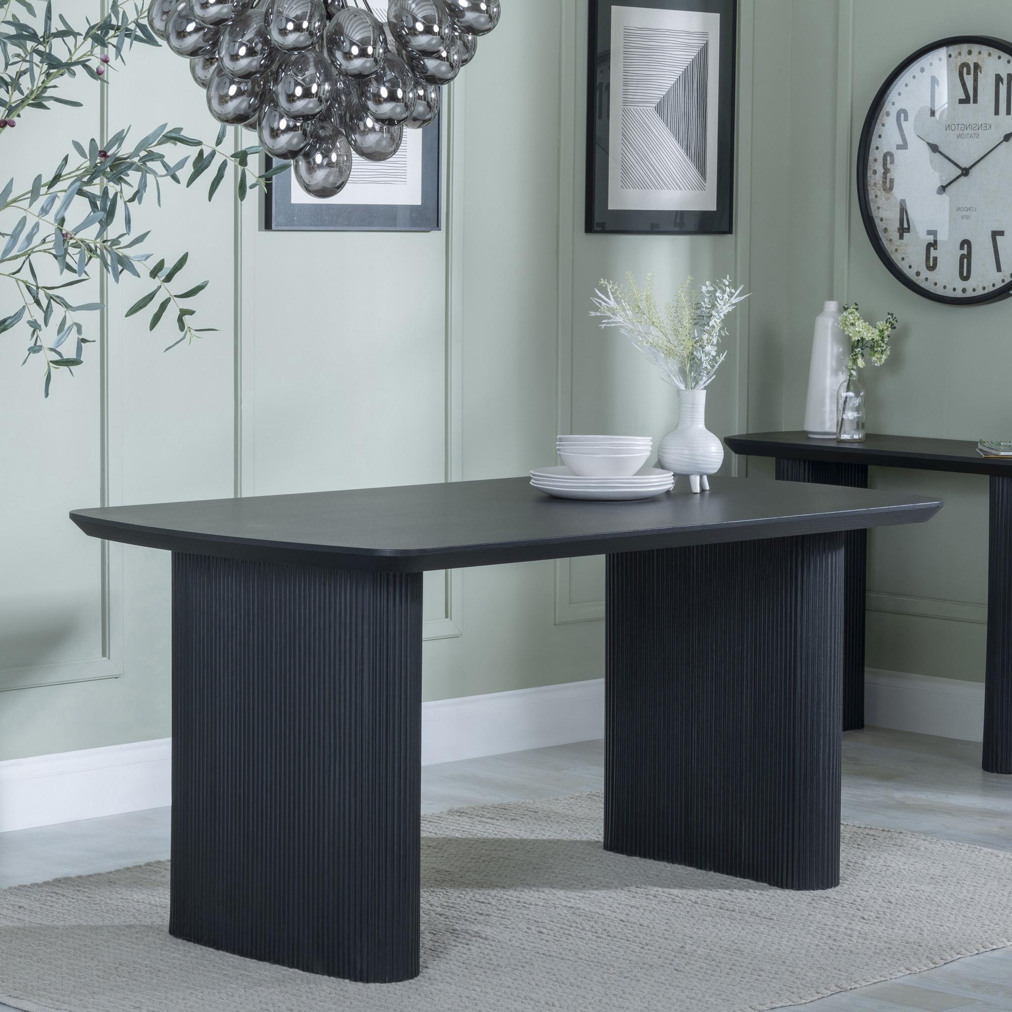 Bern Fluted Dining Table - 6 Seater - 160cm - Black - Pedestal Base