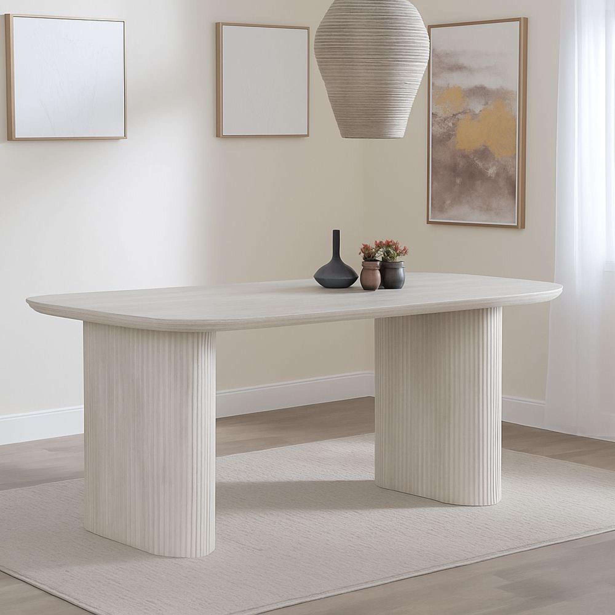 Bern Fluted Dining Table - 6 Seater - 160cm - White Washed Oak - Pedestal Base