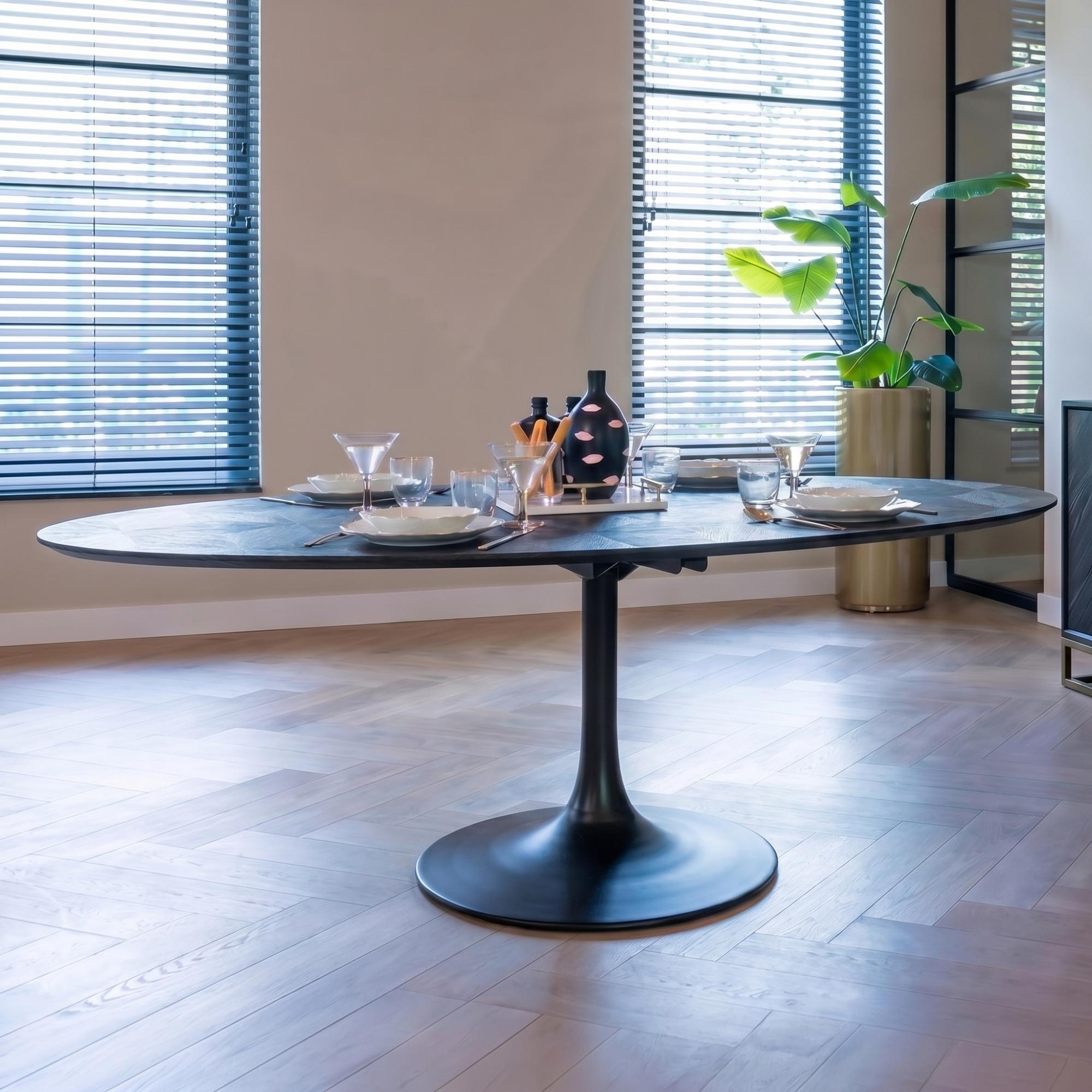 Blax Black Geometric Cube 10 Seater Oval Dining Table with Tulip Base