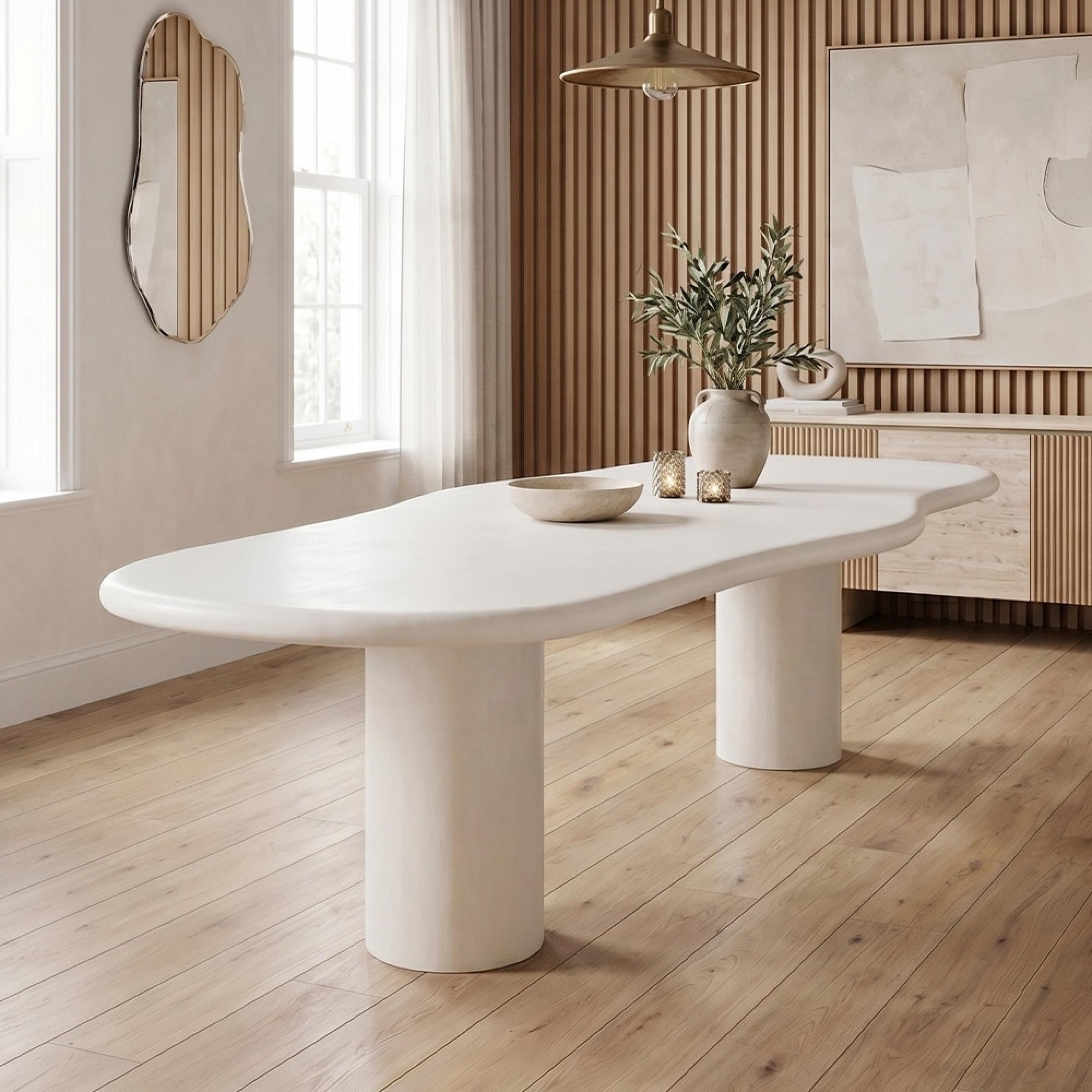 Bloomstone White Lime Plaster 12 Seater Pedestal Dining Table