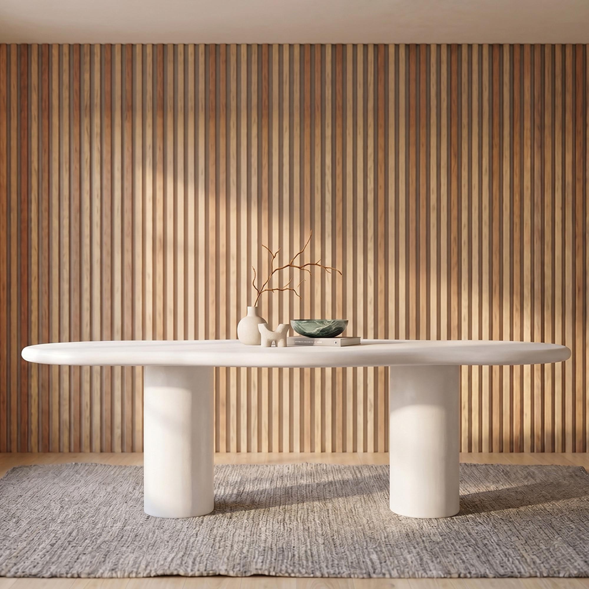 Bloomstone White Lime Plaster 12 Seater Pedestal Dining Table