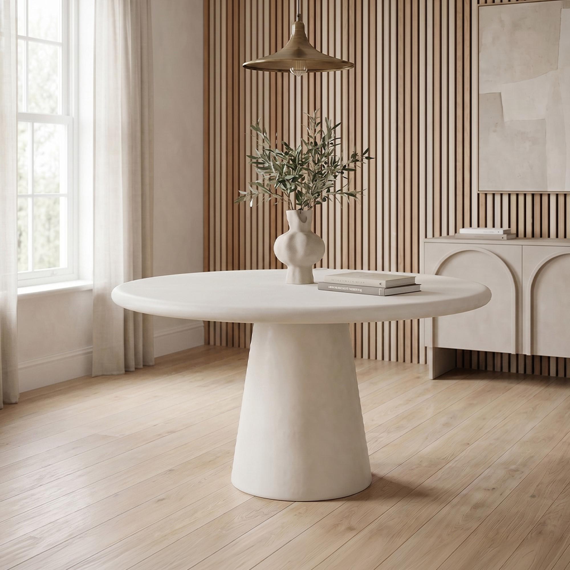 Bloomstone White Lime Plaster 4 Seater Round Pedestal Dining Table