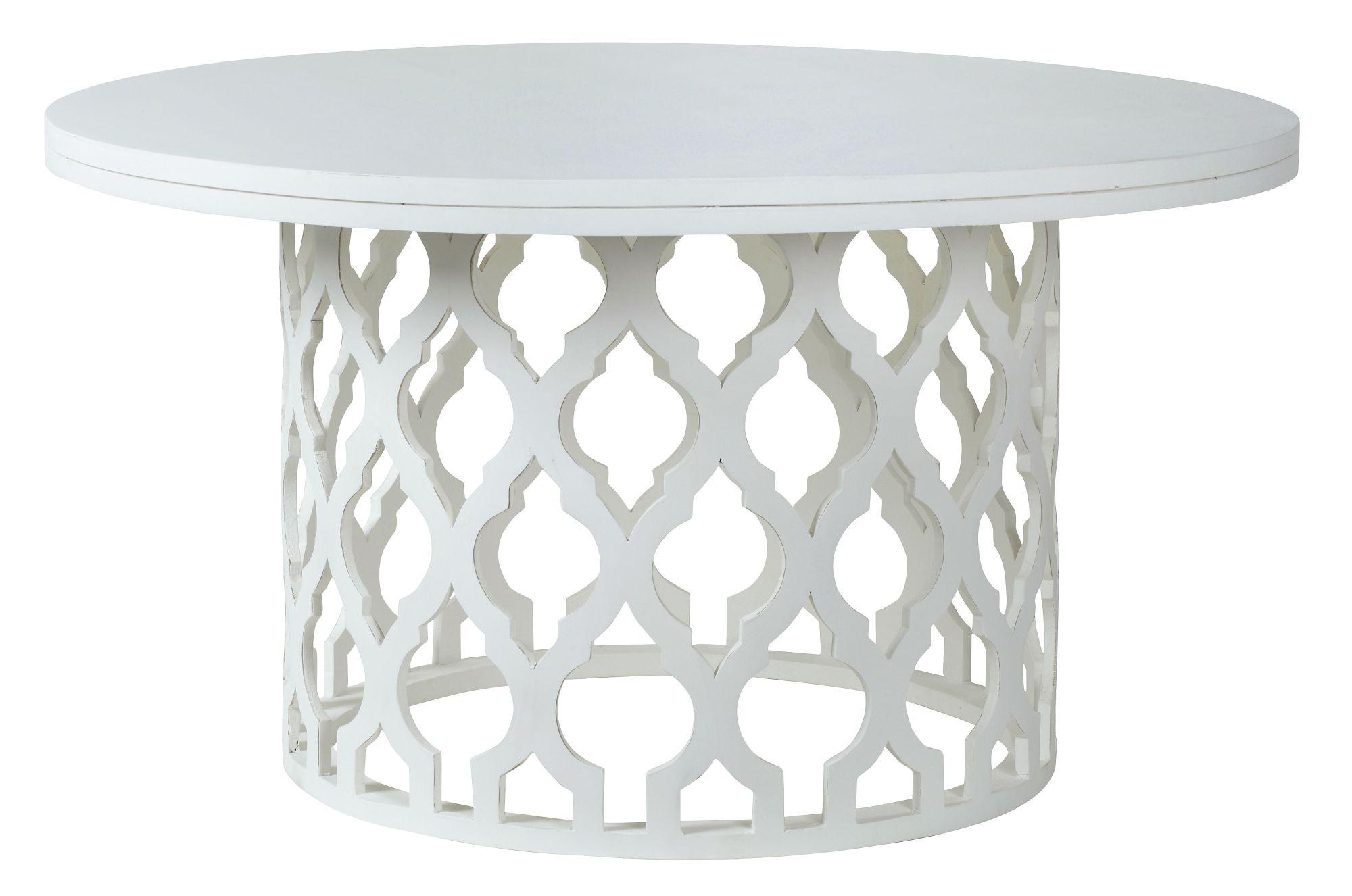 Boho Round Dining Table - 6 Seater - 140cm - White Carved Wood