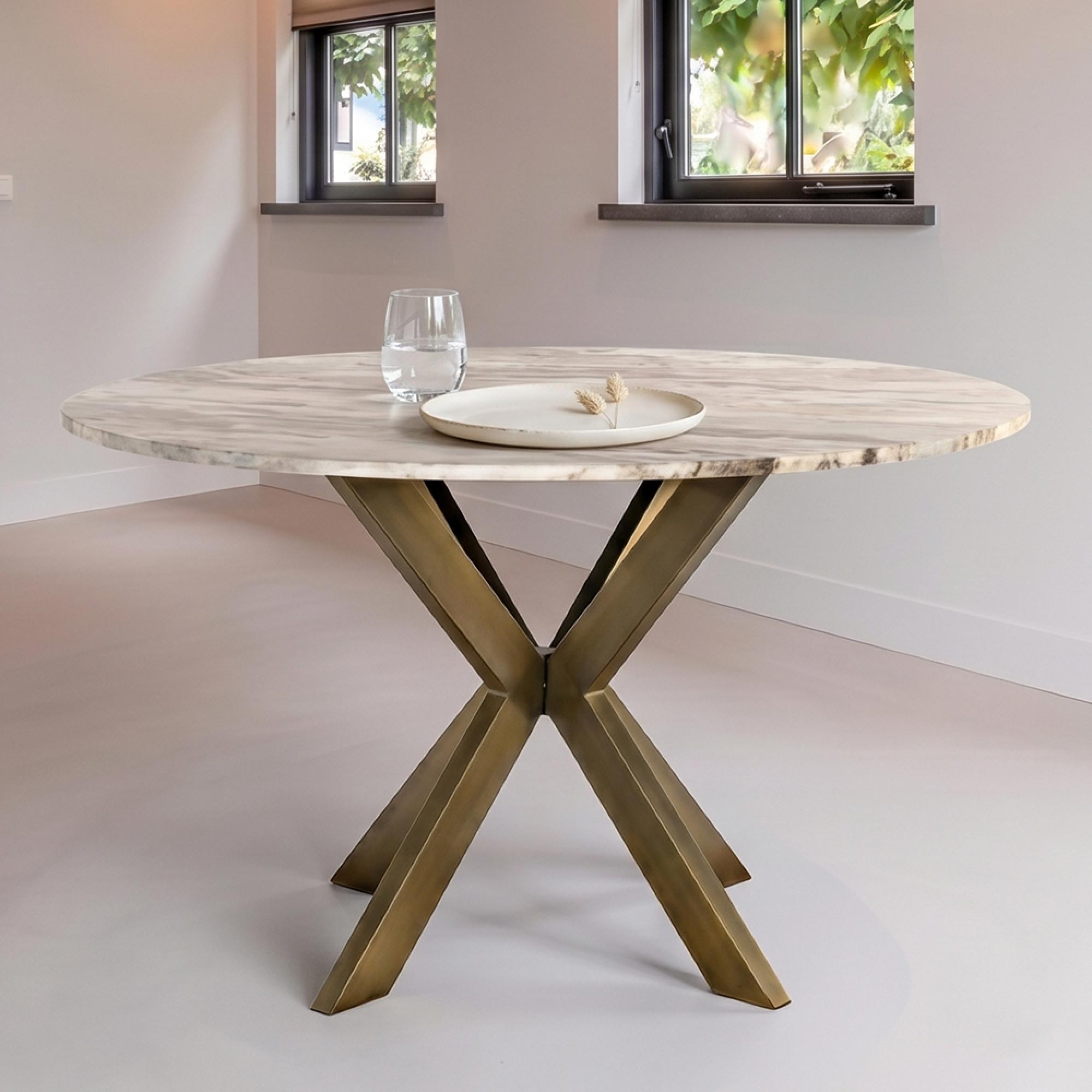 Bottega Dining Table - 140cm - 6 Seater - Spider Legs - Round - Blush Beige - Marble and Metal