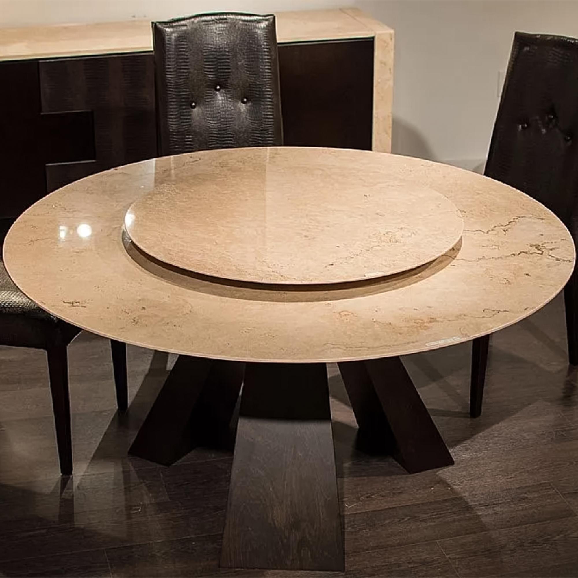 Butterfly Dining Table - Round - Marble with Wooden Pedestal Base - with Lazy Susan - Variation Available