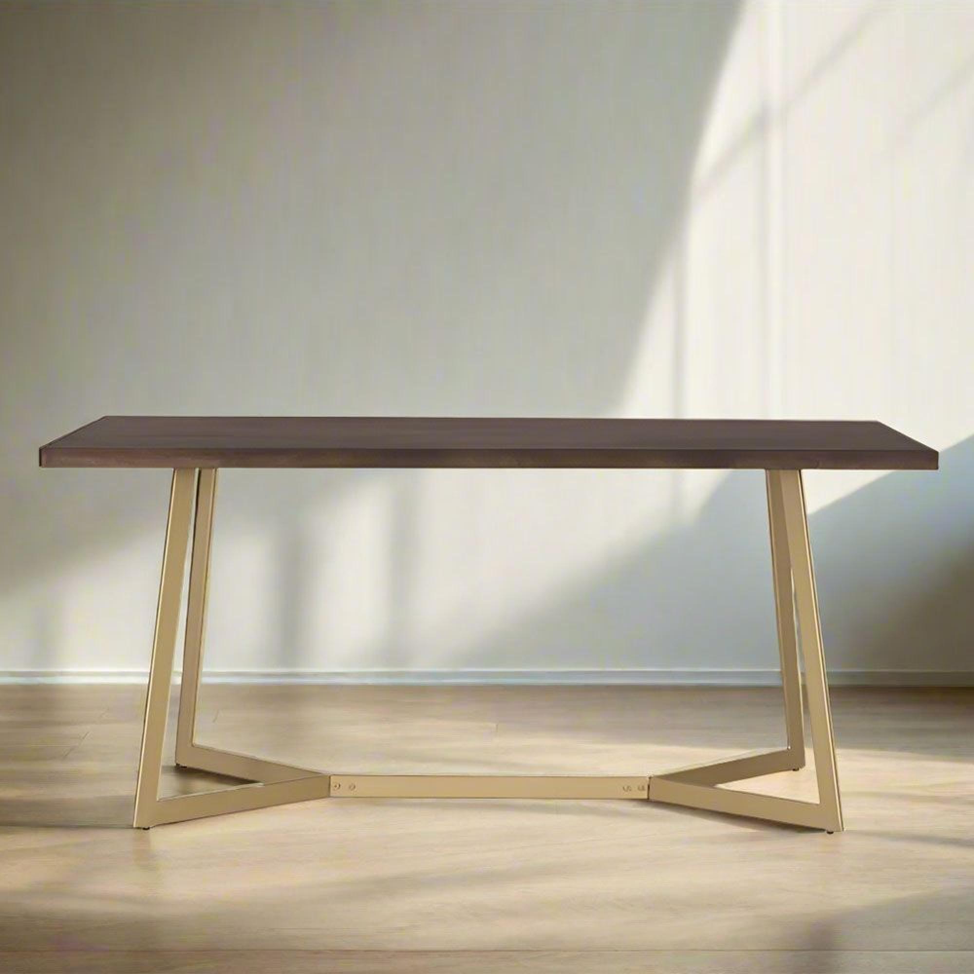 Caltan Dining Table - 6 Seater - 170cm - Walnut Mango Wood and Gold - Geometric