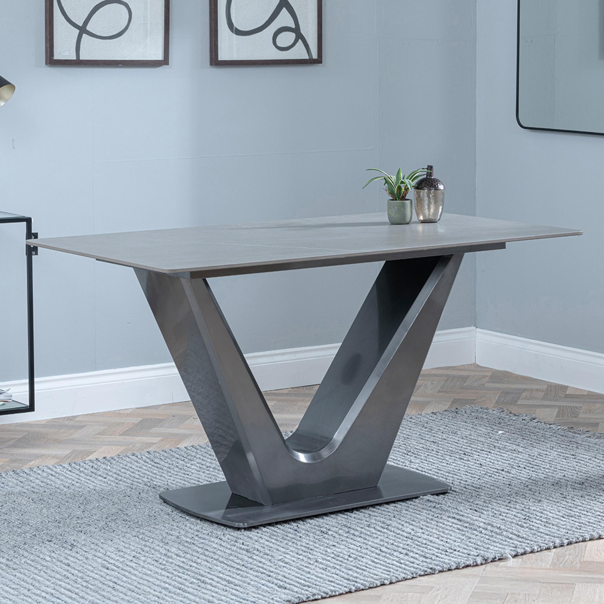 Camilla Dining Table - 4 Seater - 140cm - Grey Ceramic - V Base