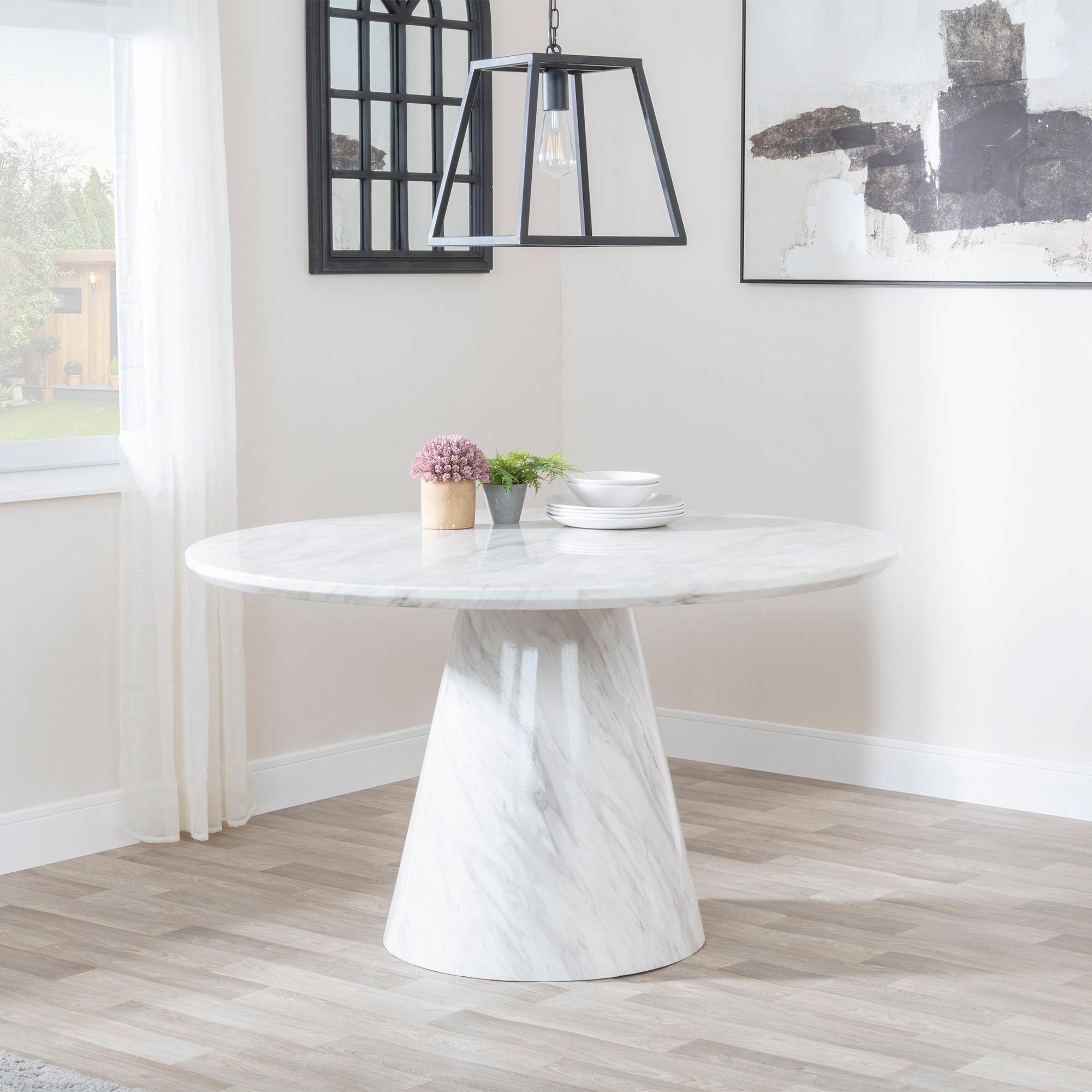 Carrera Round Dining Table - 4 Seater - 130cm - White Marble