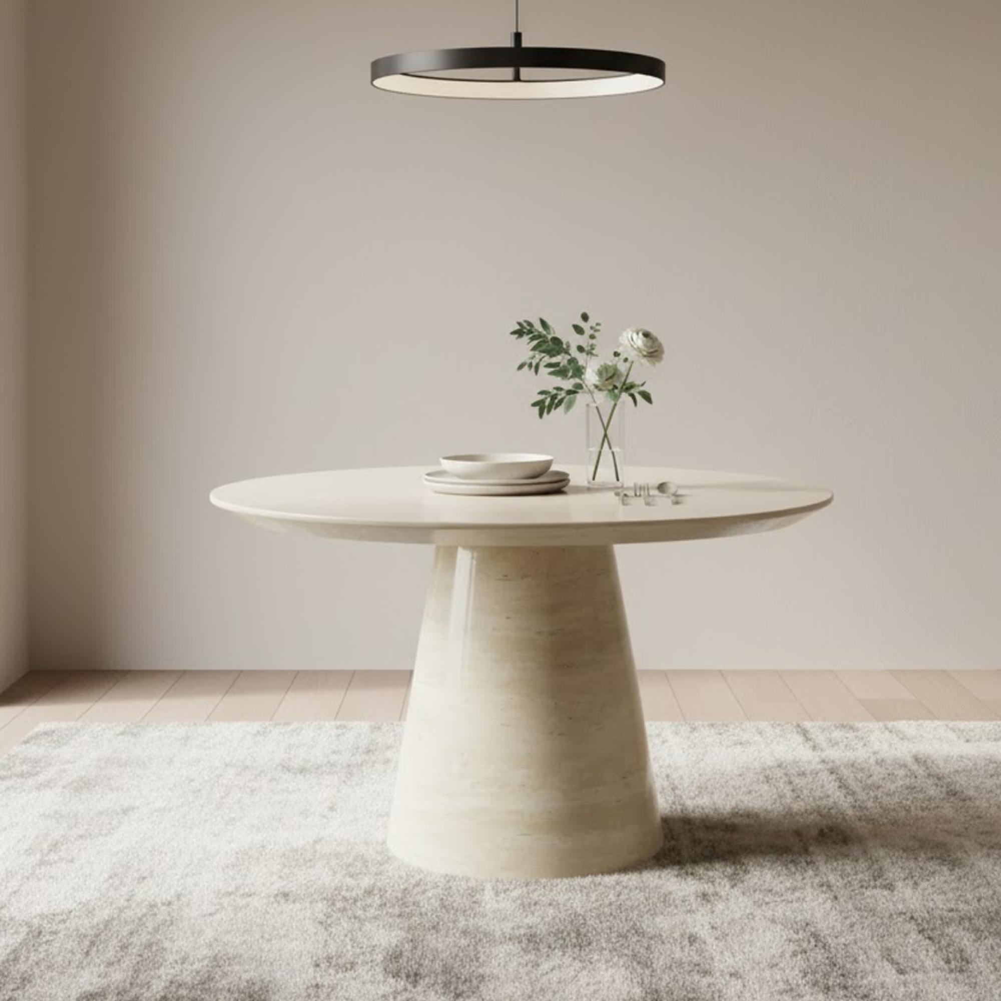 Carrera Round Dining Table - 4 Seater - 130cm - Travertine Beige Engineered Marble