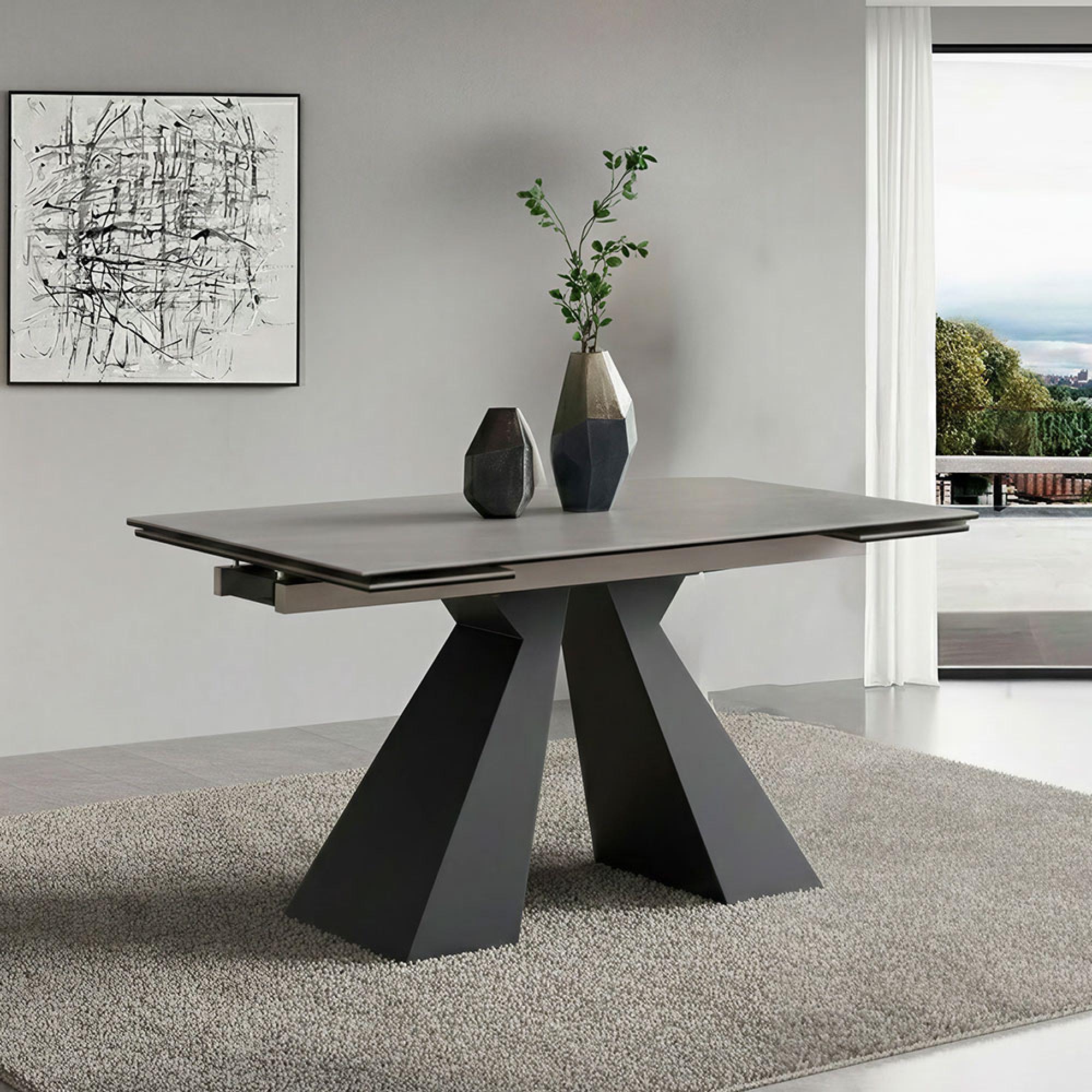 Cassino Dining Table - Extending - 4-8 Seater - 140cm-200cm - Grey Ceramic