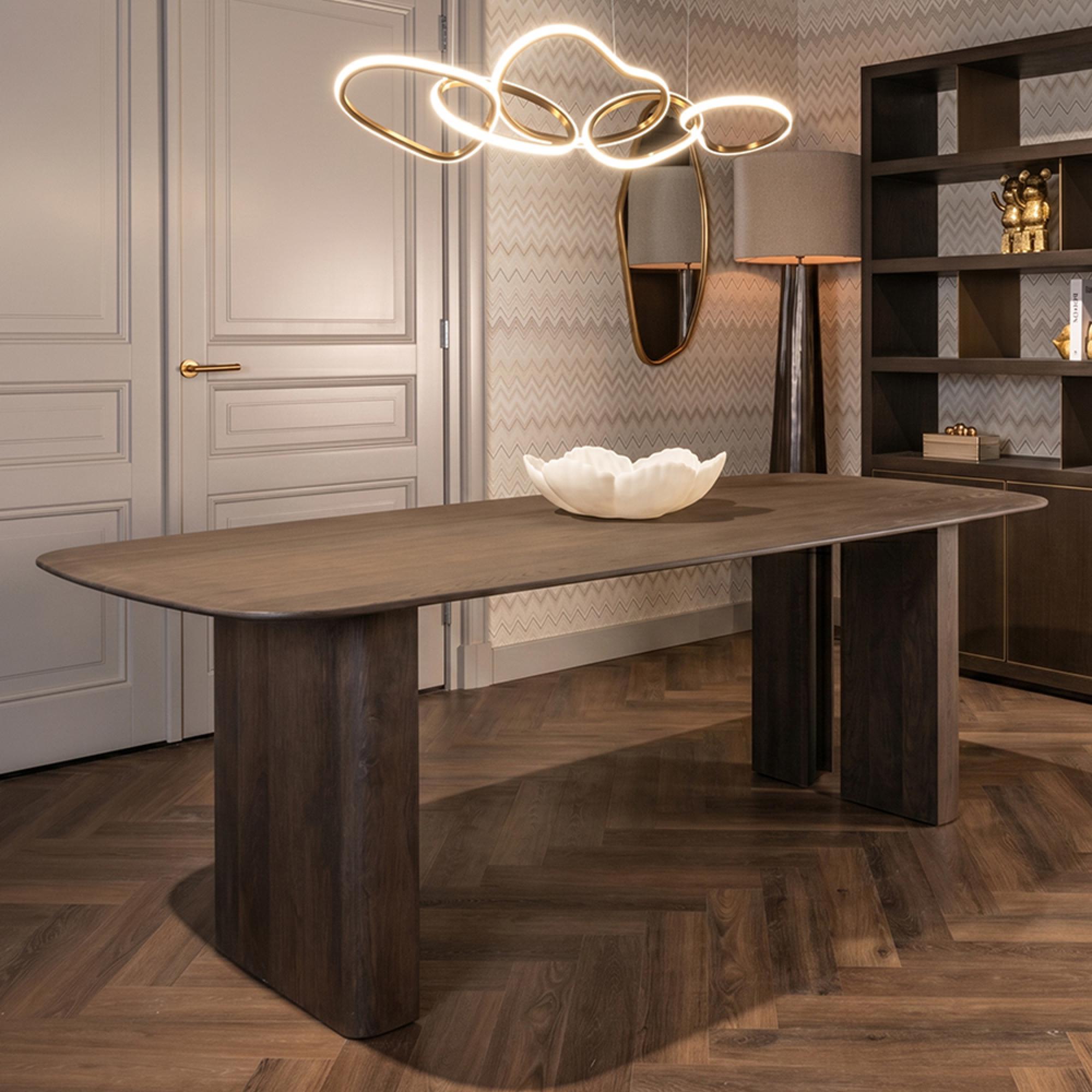 Castello Dining Table - 230cm - 10 Seater - Double Pedestal - Smoked Charcoal - Oak