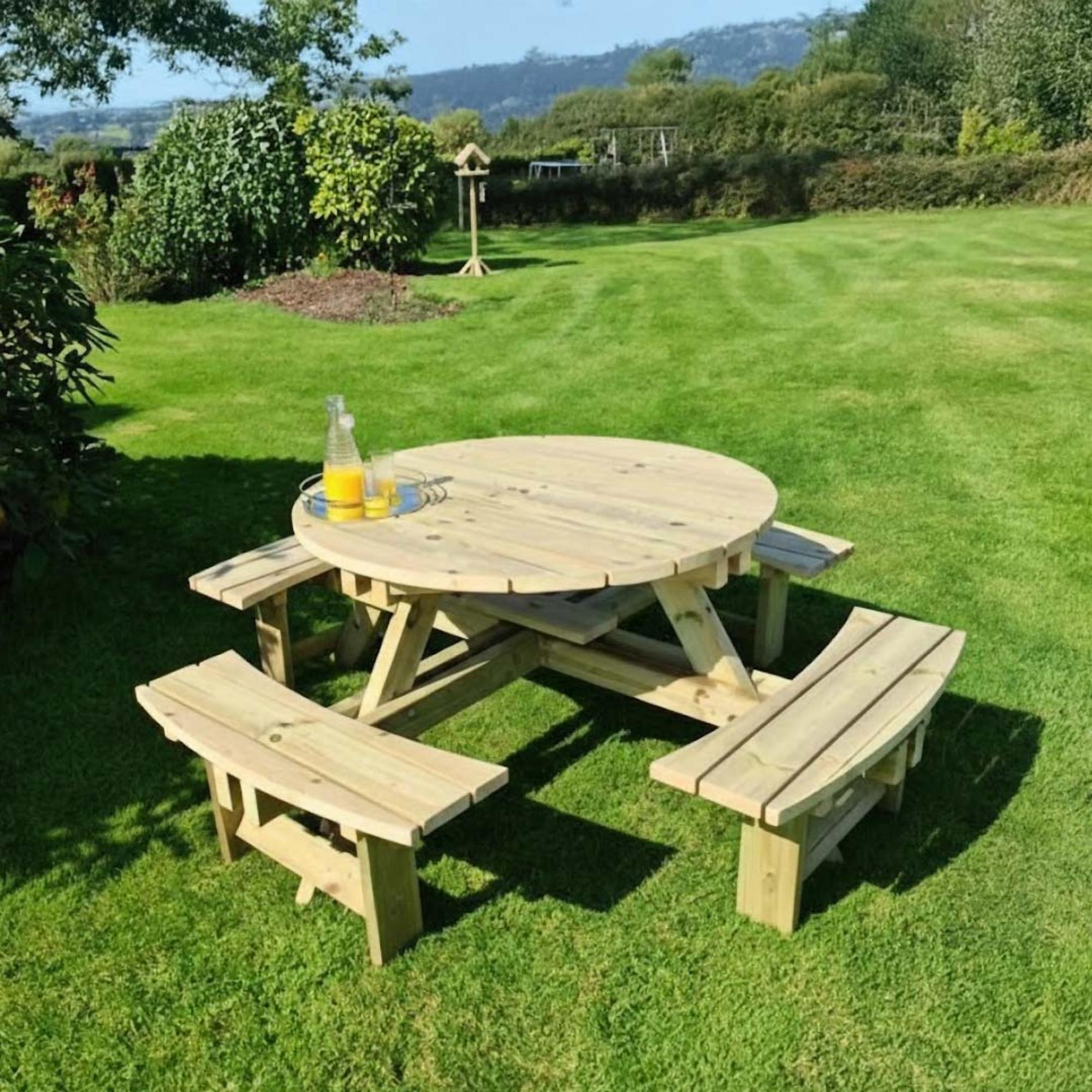 Westwood Garden Picnic Table Set - Round - 4 Benches