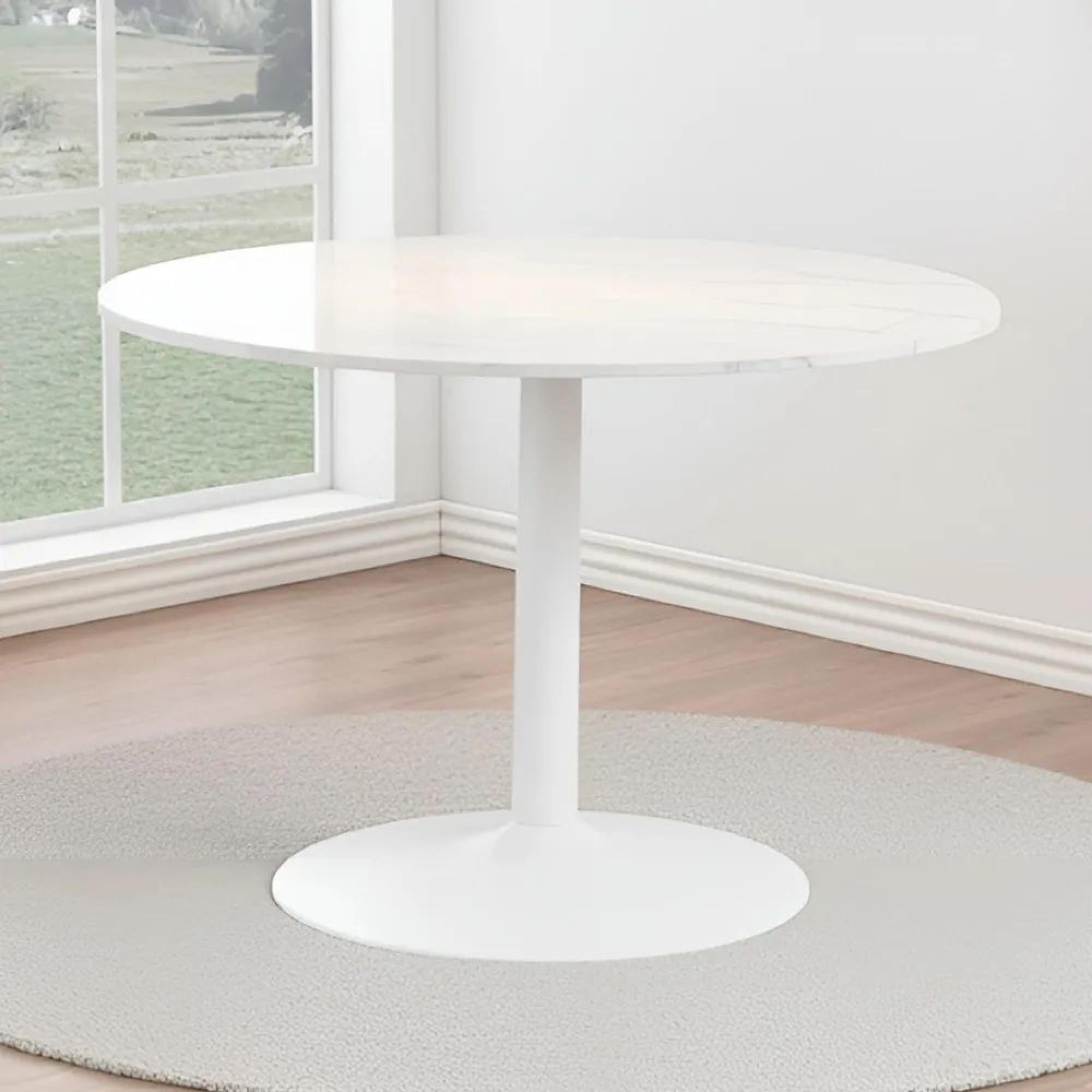 Clearance - Tarifa Round Dining Table - 4 Seater - 110cm - White Marble - FSS16420