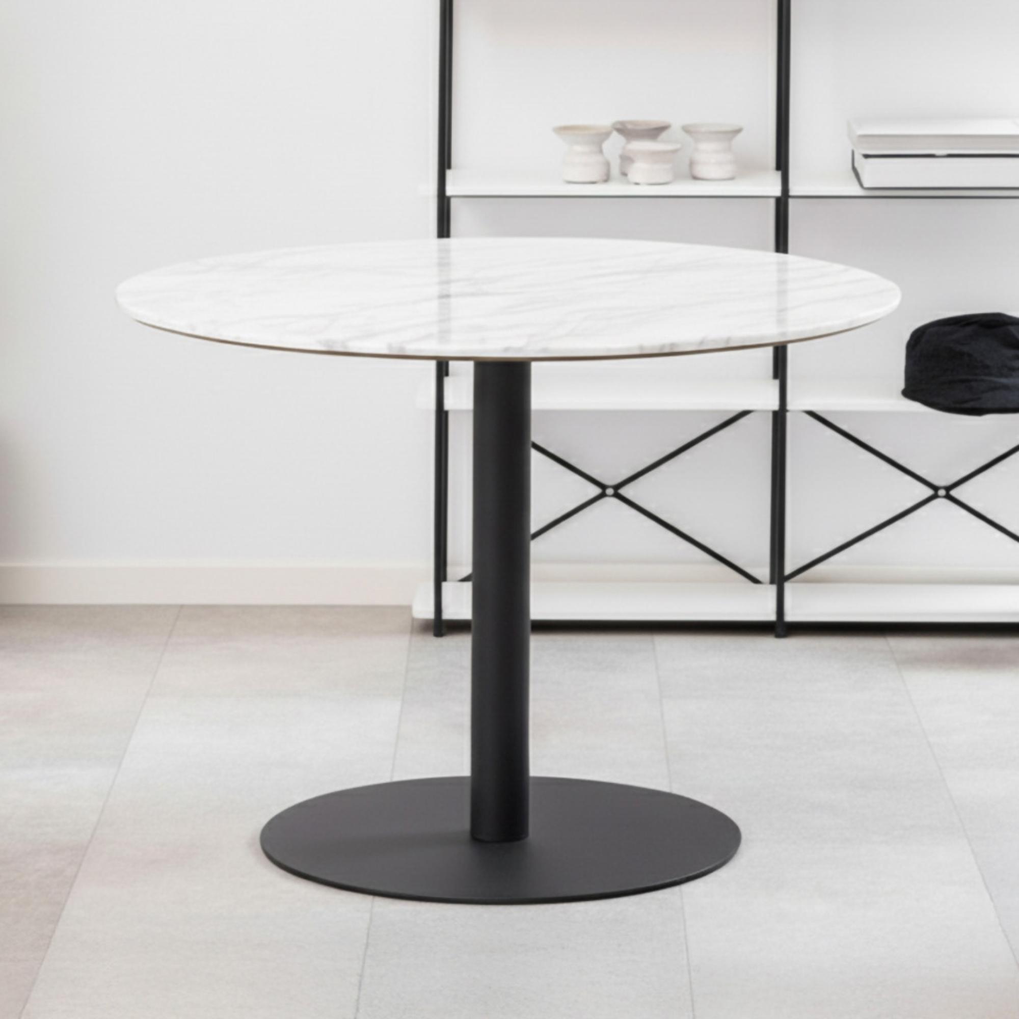 Corby Round Dining Table - 4 Seater - 105cm - White Marble Effect and Black