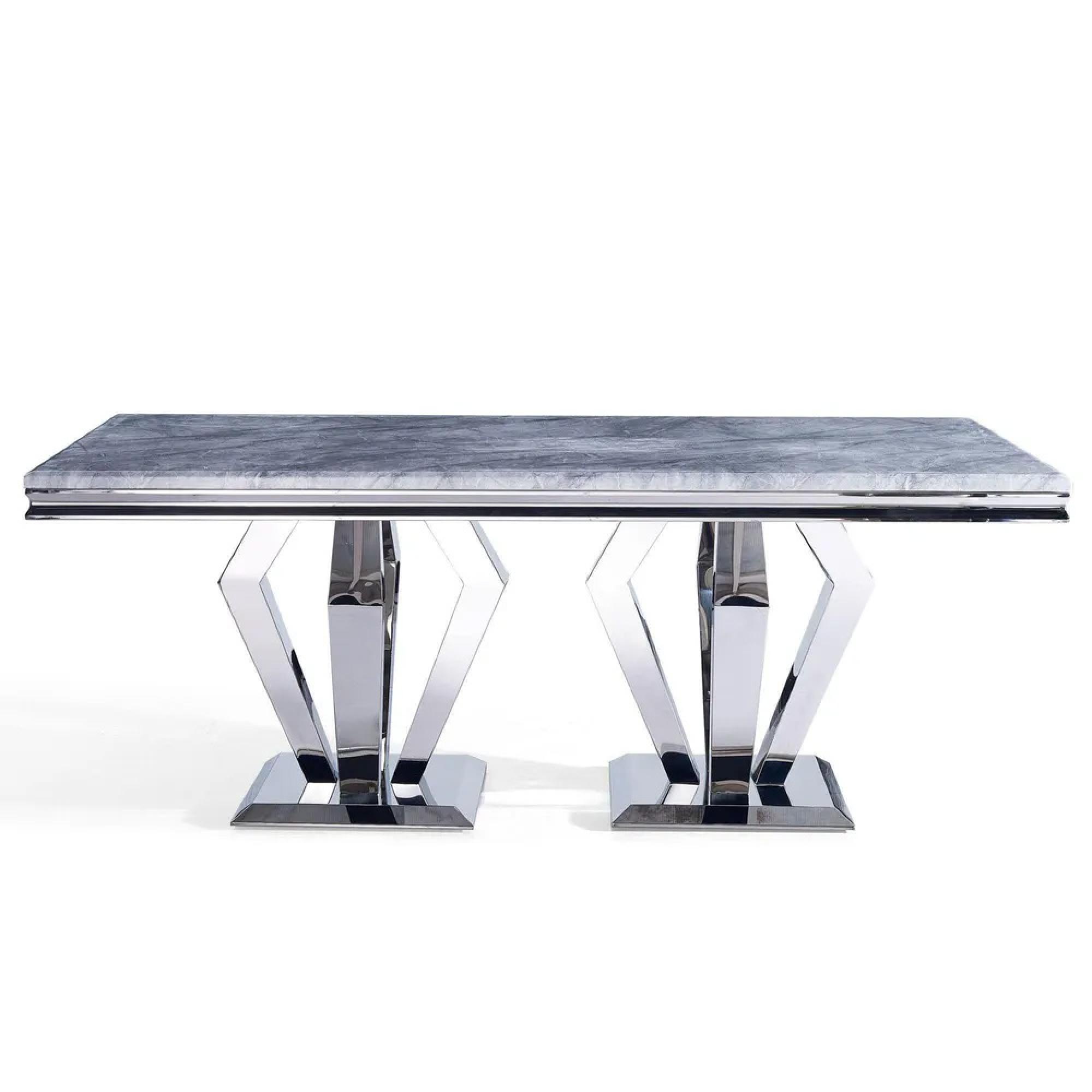 Dolce Dining Table - Grey Marble & Chrome - Sizes Available