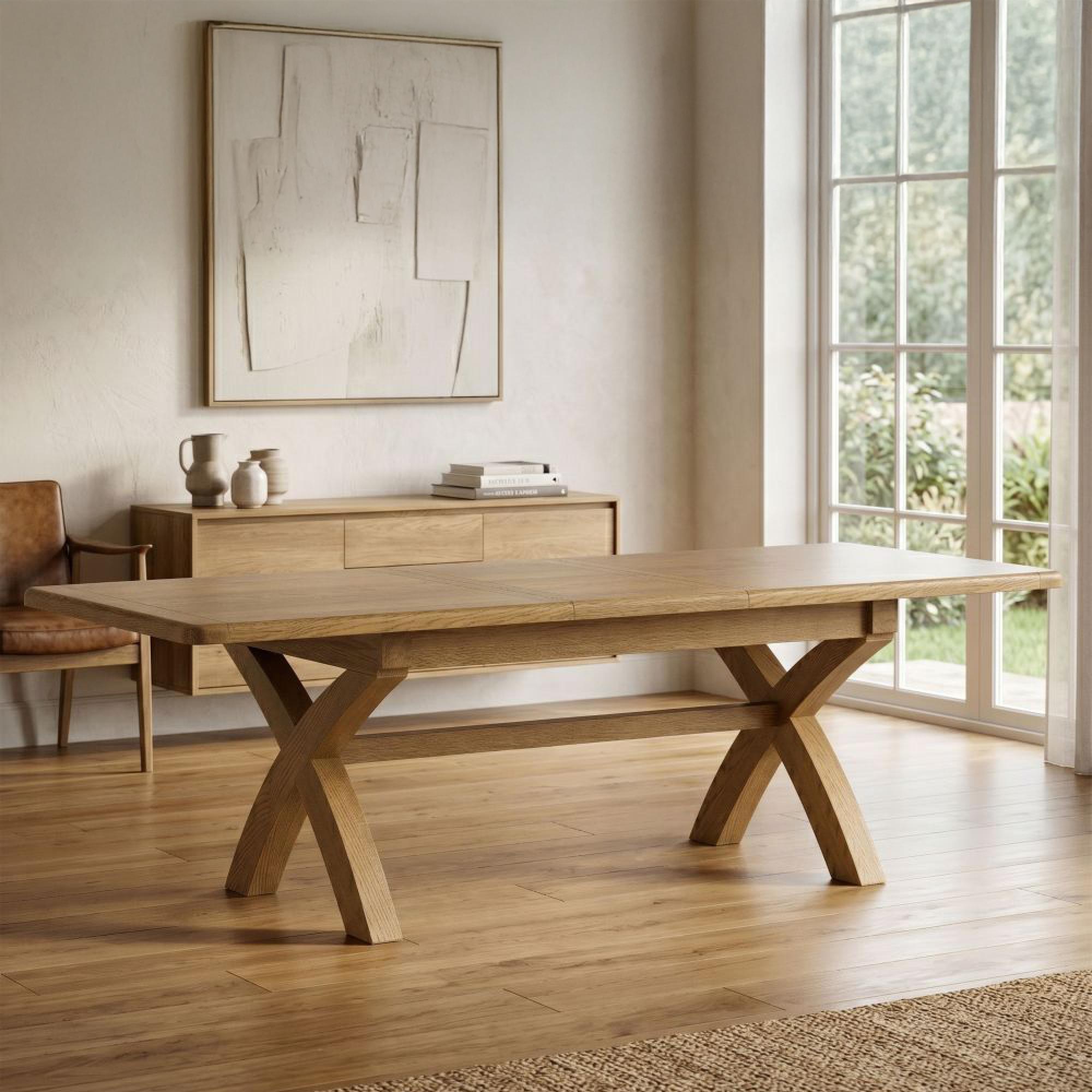 Dorchester Extending Dining Table - 200cm-250cm - 6-10 Seater - Cross Legs - Rustic Oak