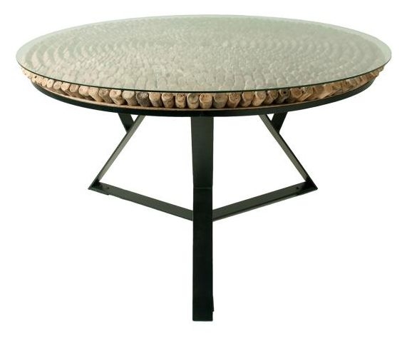 Driftwood Dining Table - 4 Seater - 130cm - Round - Glass Top