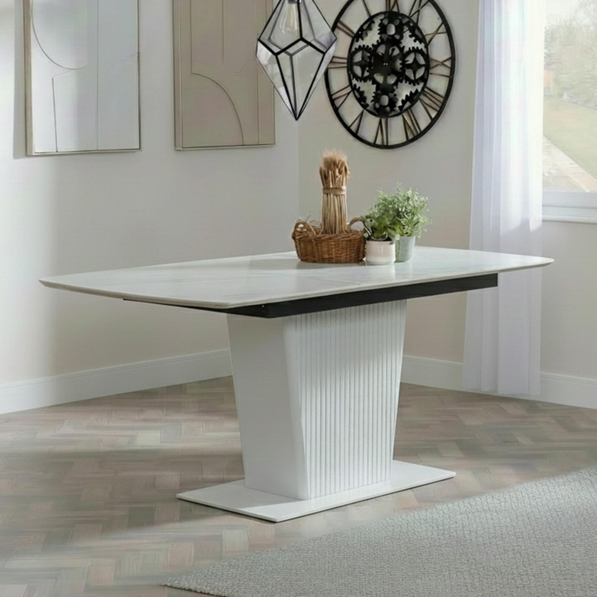 Dutton Dining Table - 4-6 Seater - 130cm-170cm - White Ceramic - Extending - Pedestal Base