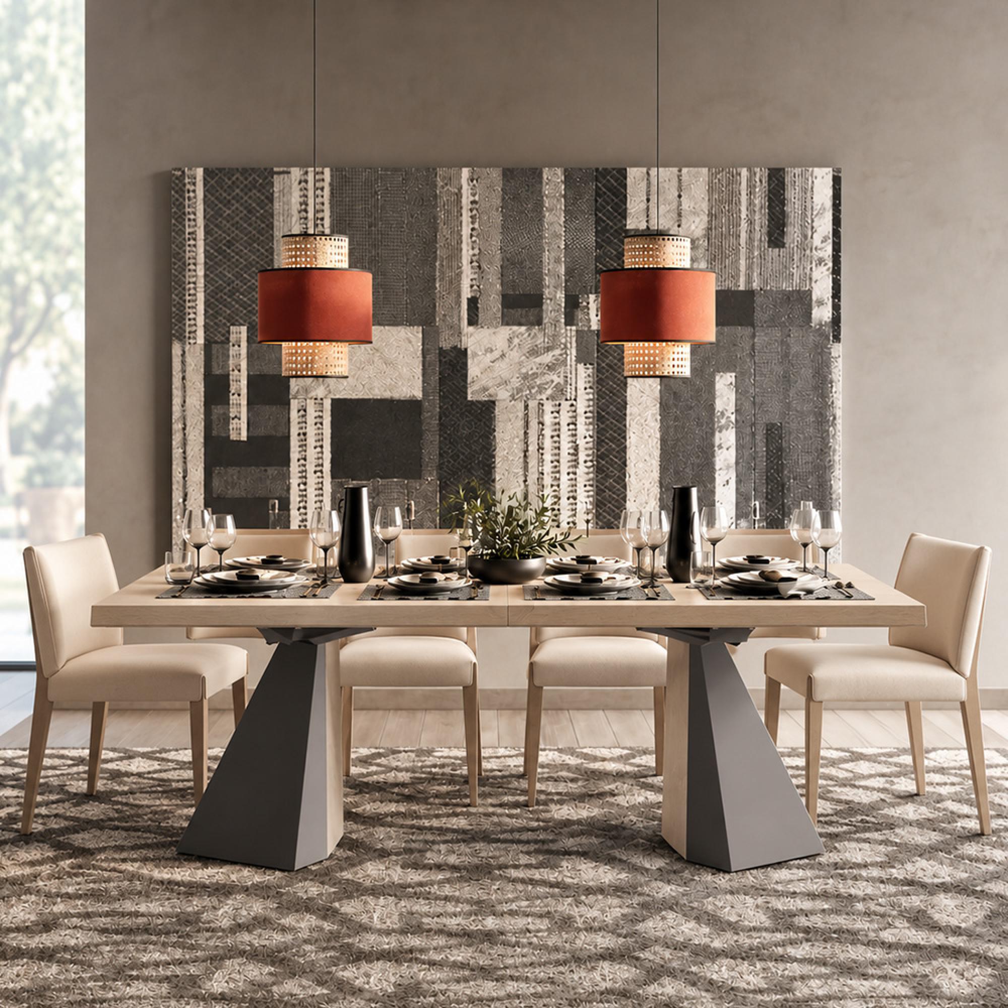 Elite Italian Dining Table - Extending Double Pedestal - Sand Birch - Variant Available