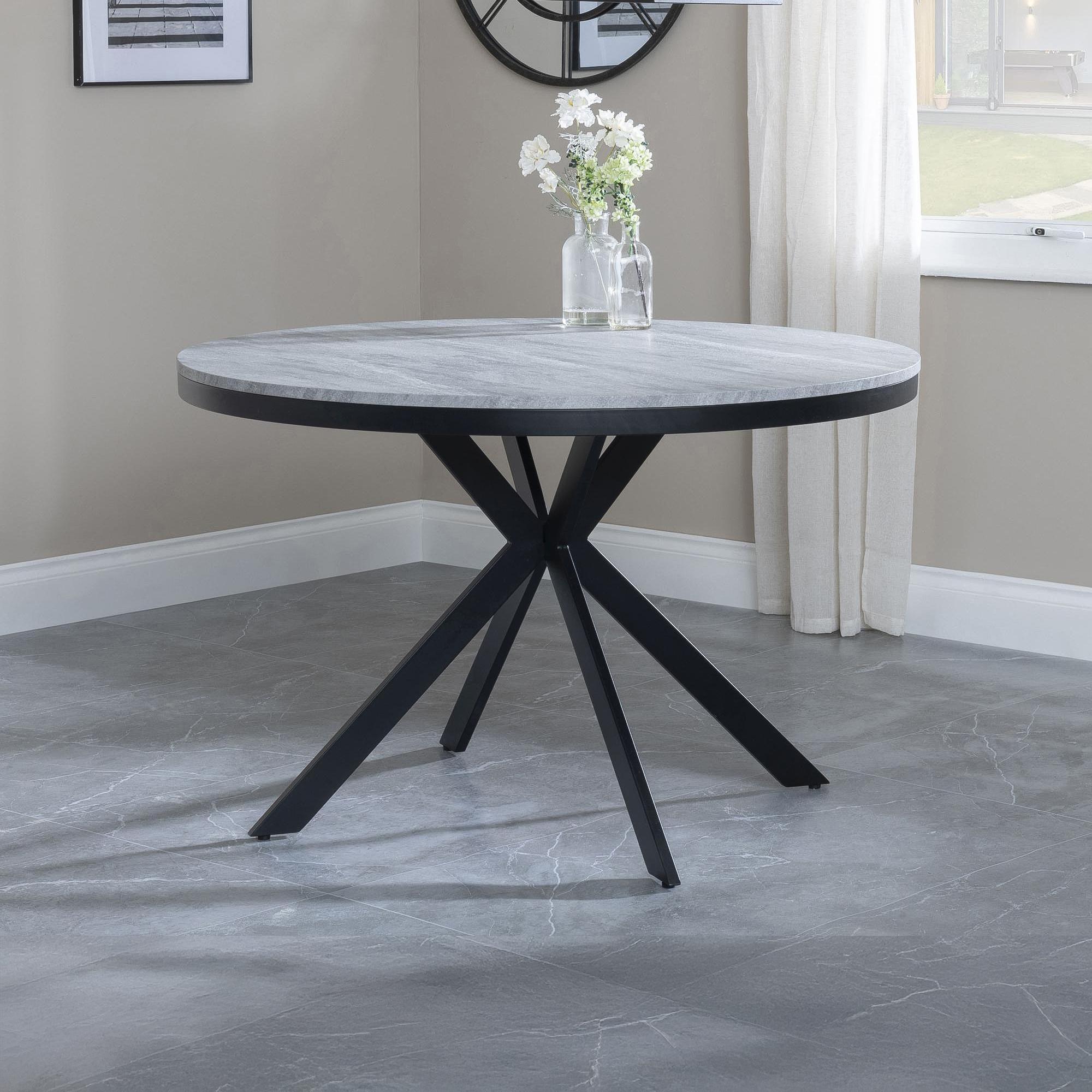 Clearance - Ezra 4 Seater Grey Concrete Round Dining Table with Black Spider Legs - 120cm
