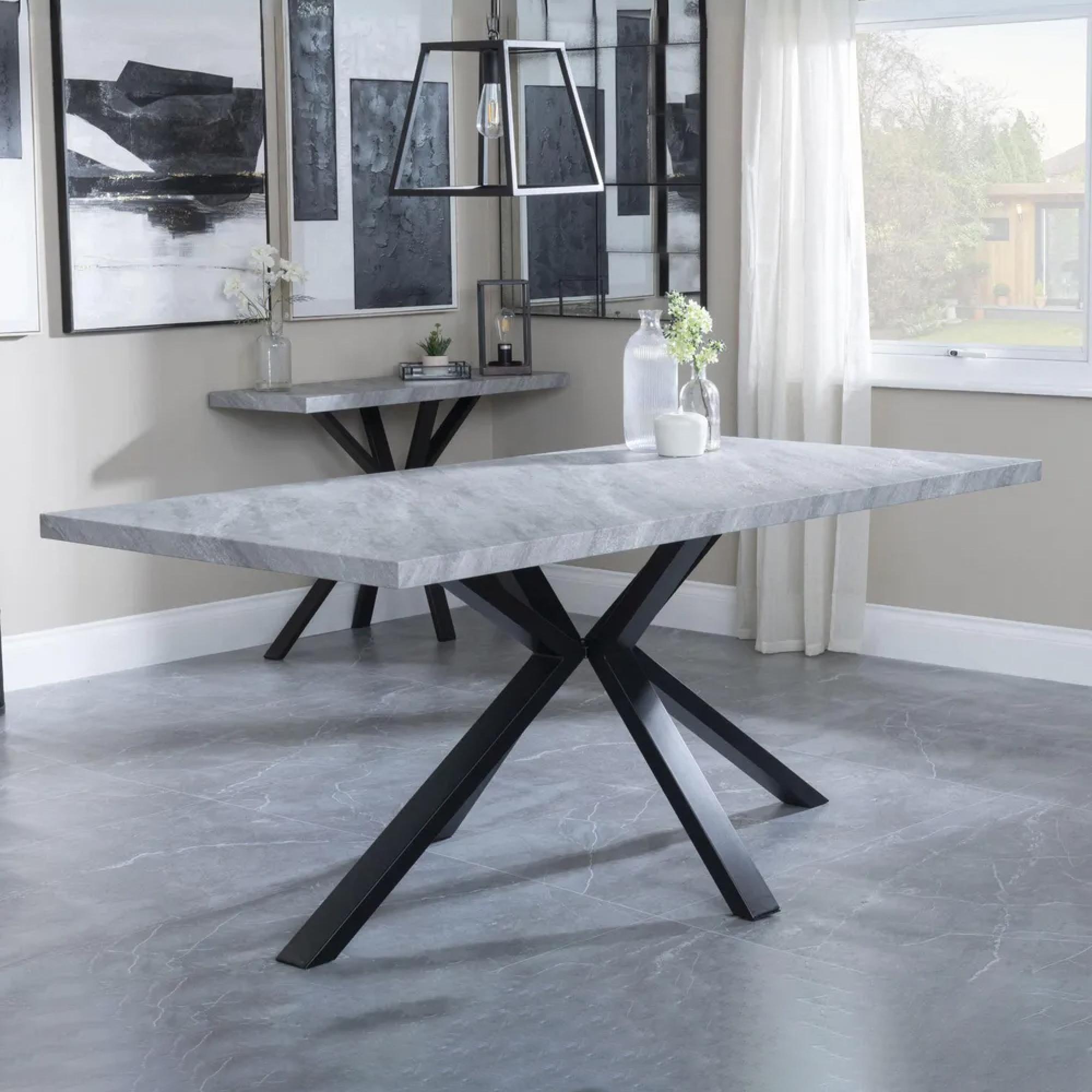Clearance - Ezra 8 Seater Grey Dining Table with Black Spider Legs - 180cm