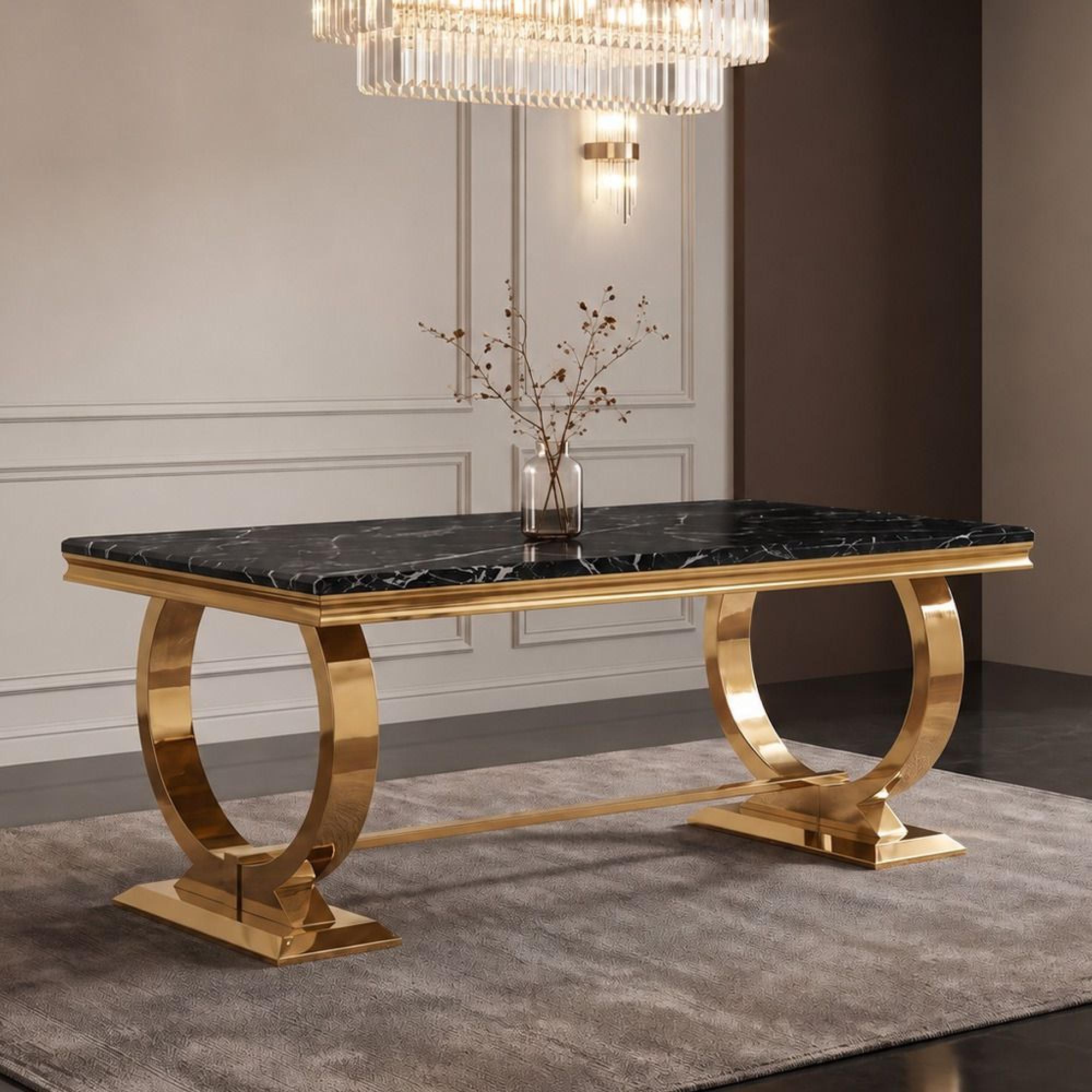 Glacier Dining Table - 180cm - 6 Seater - Black Marble & Gold