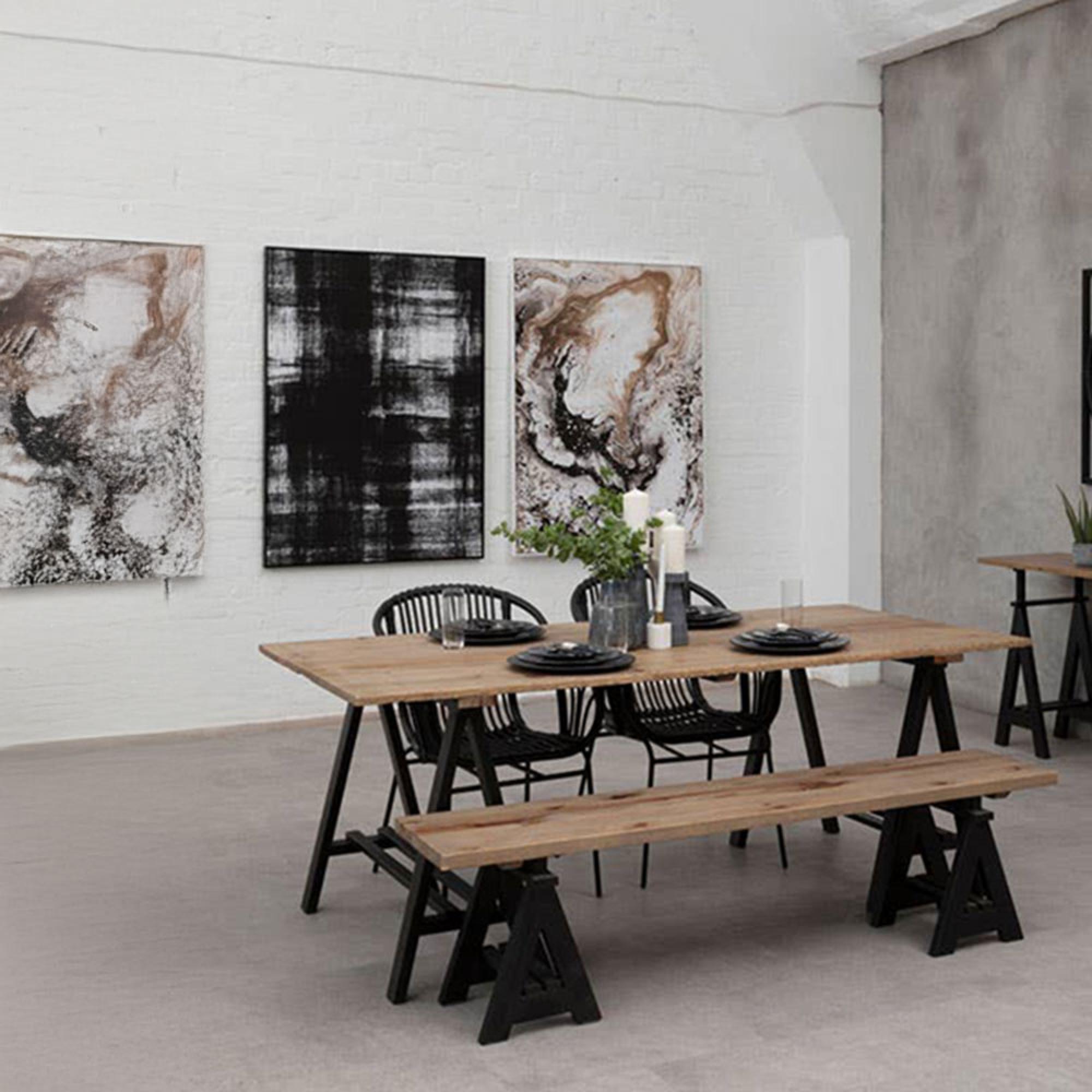 Hampstead Dining Table - 8 Seater - 200cm - Pine Wood and Metal