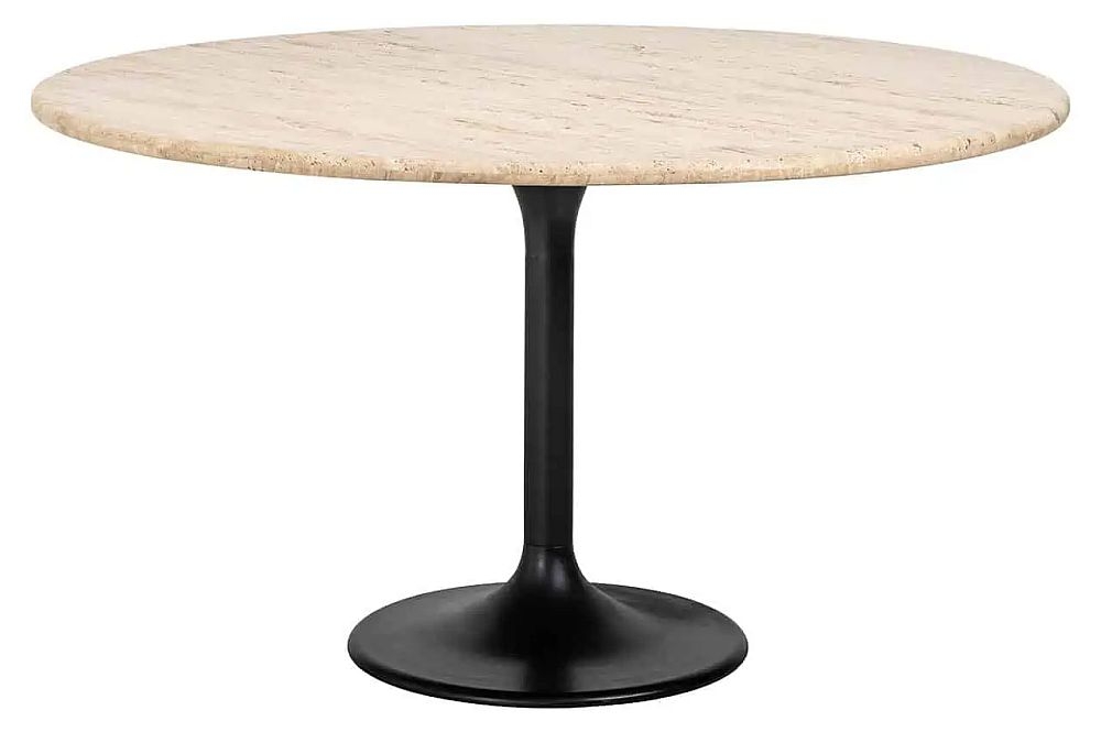 Hampton Travertine Beige 6 Seater Round Dining Table with Black Tulip Base