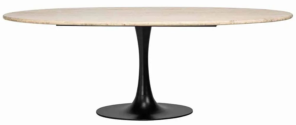 Hampton Travertine Beige 8 Seater Oval Dining Table with Back Tulip Base