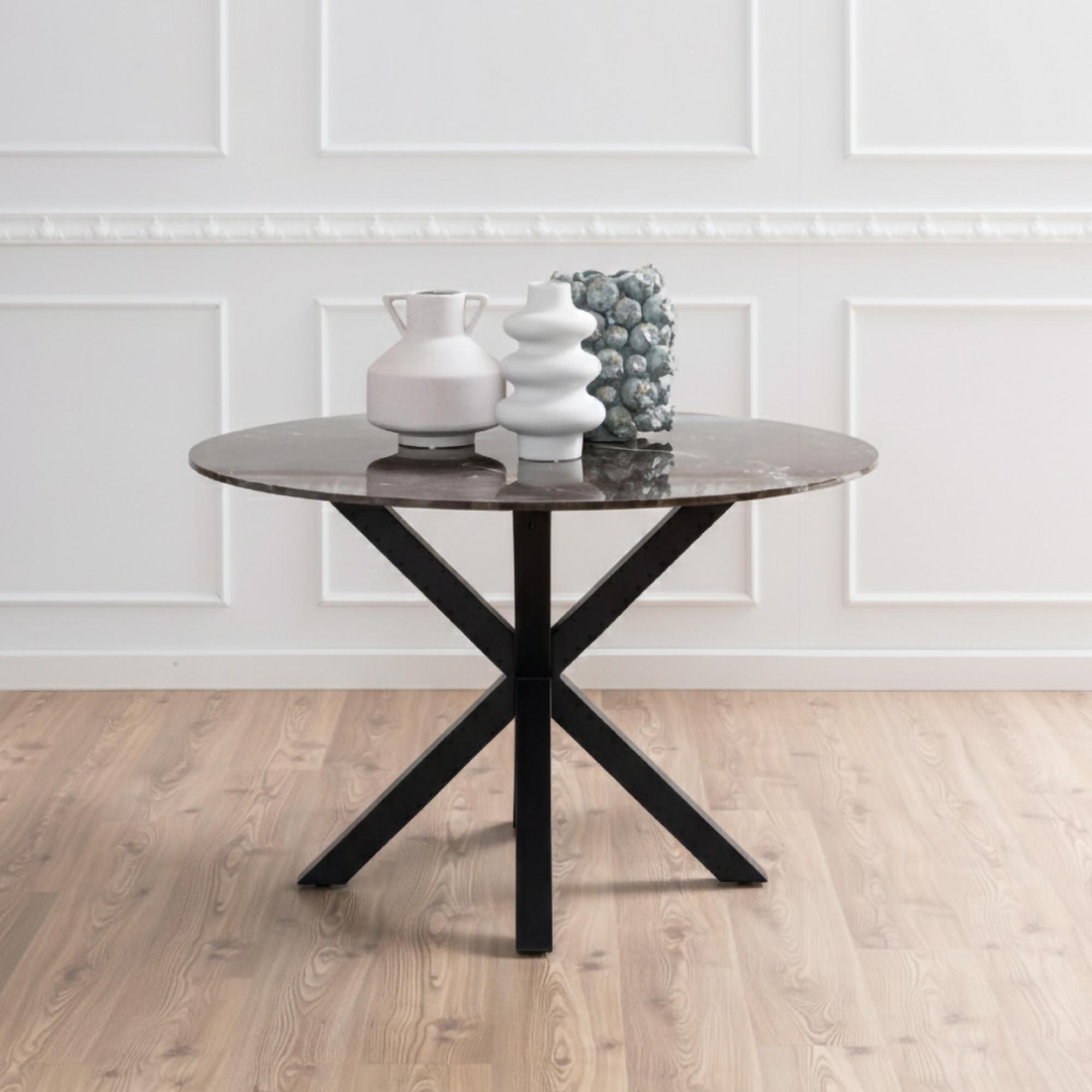 Heaven Round Dining Table - 4 Seater - 120cm - Brown Marble Effect - with Star Legs