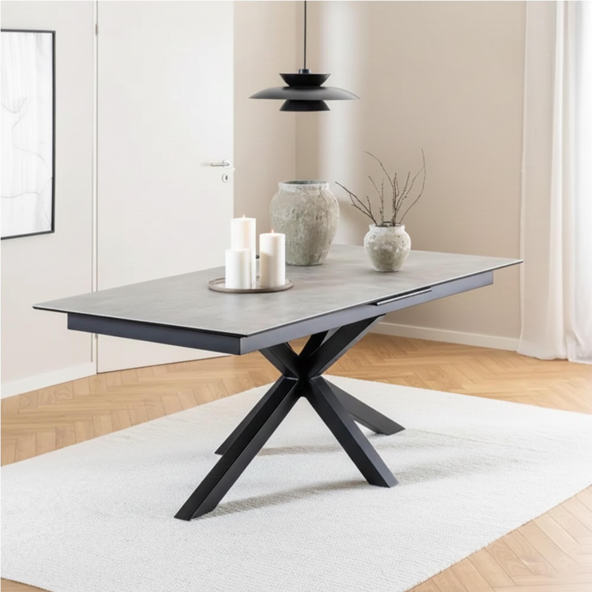 Heaven Extending Dining Table - 8-10 Seater - 200cm-240cm - Grey Ceramic - with Star Legs