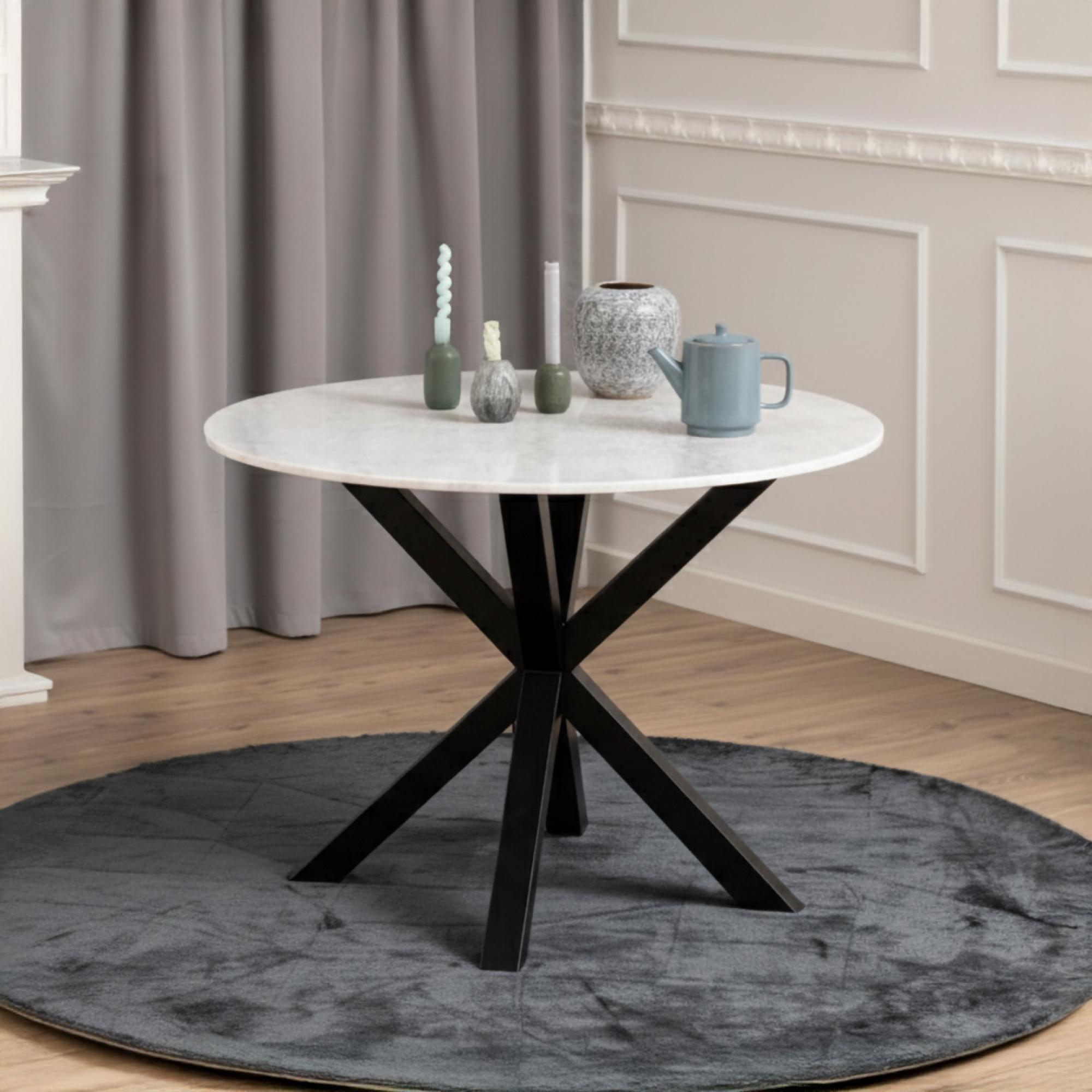 Heaven Round Dining Table - 4 Seater - 110cm - White Marble Effect - with Star Legs