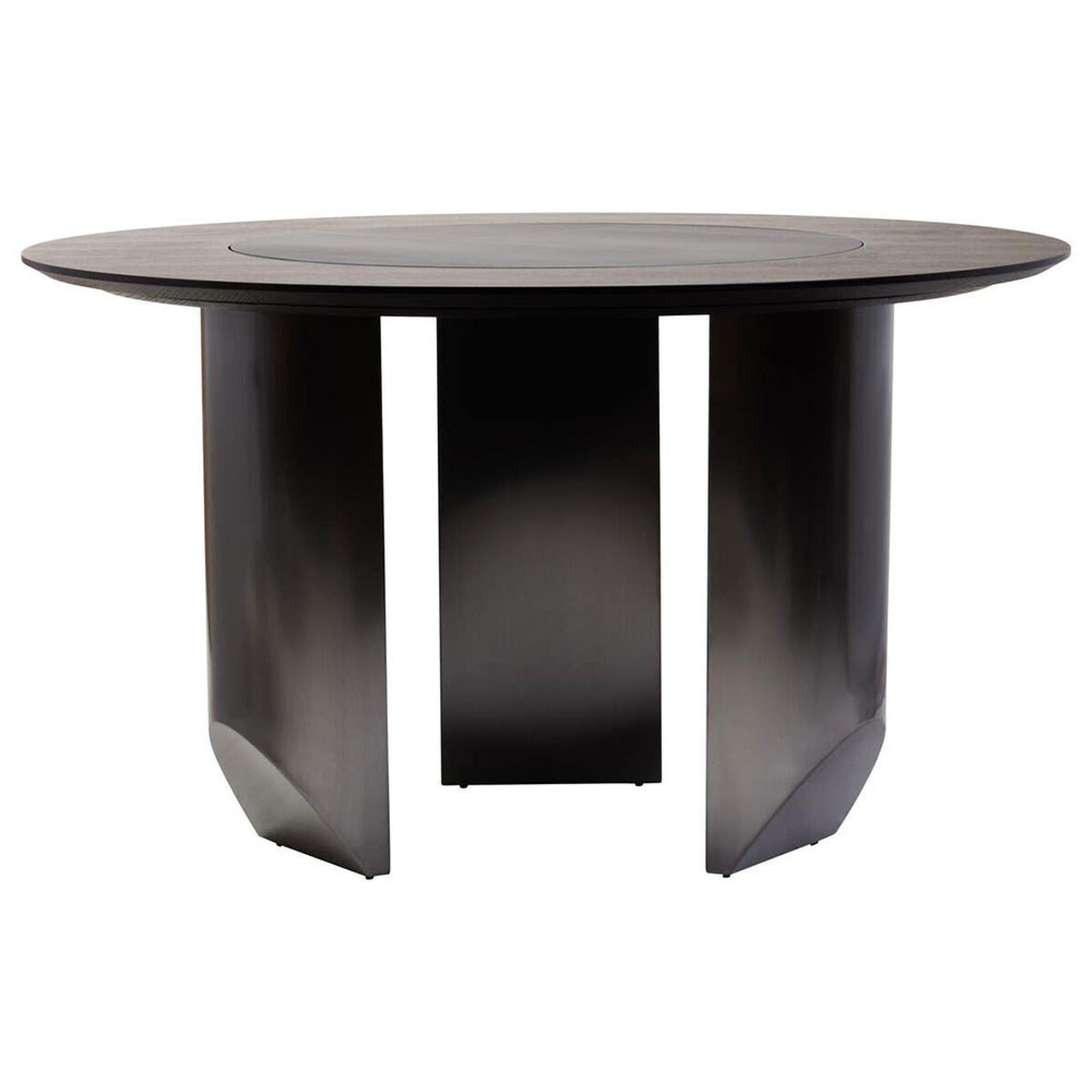 Imperia Dining Table - 4 Seater - 130cm - Round - Black Ceramic and Wood with Lazy Susan