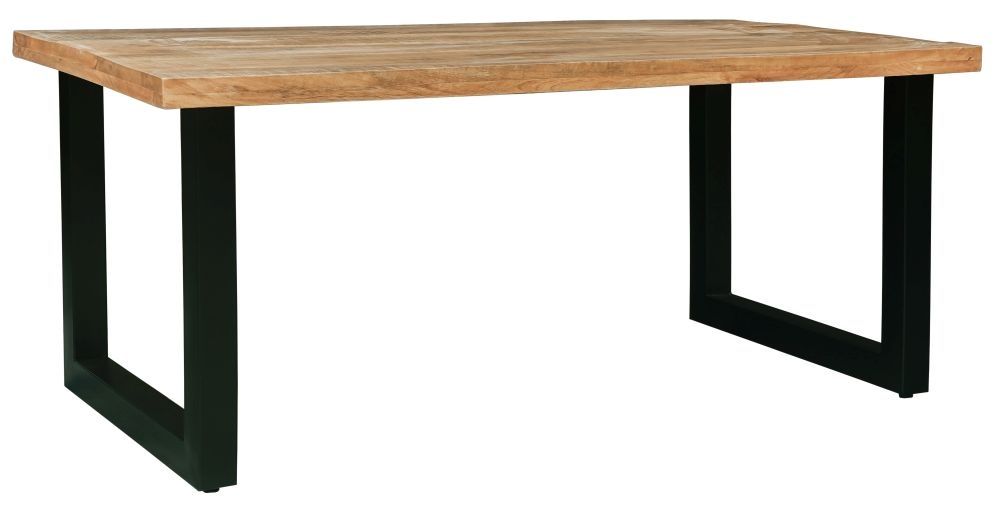 Induse Dining Table - 6 Seater - 180cm - Industrial - Black Metal U Legs - Mango Wood