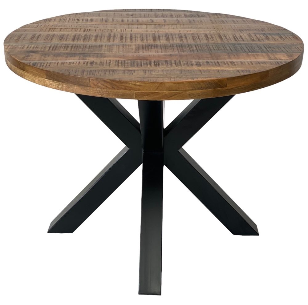 Industrial Dining Table - 6 Seater - Round - Black Star Legs - Mango Wood