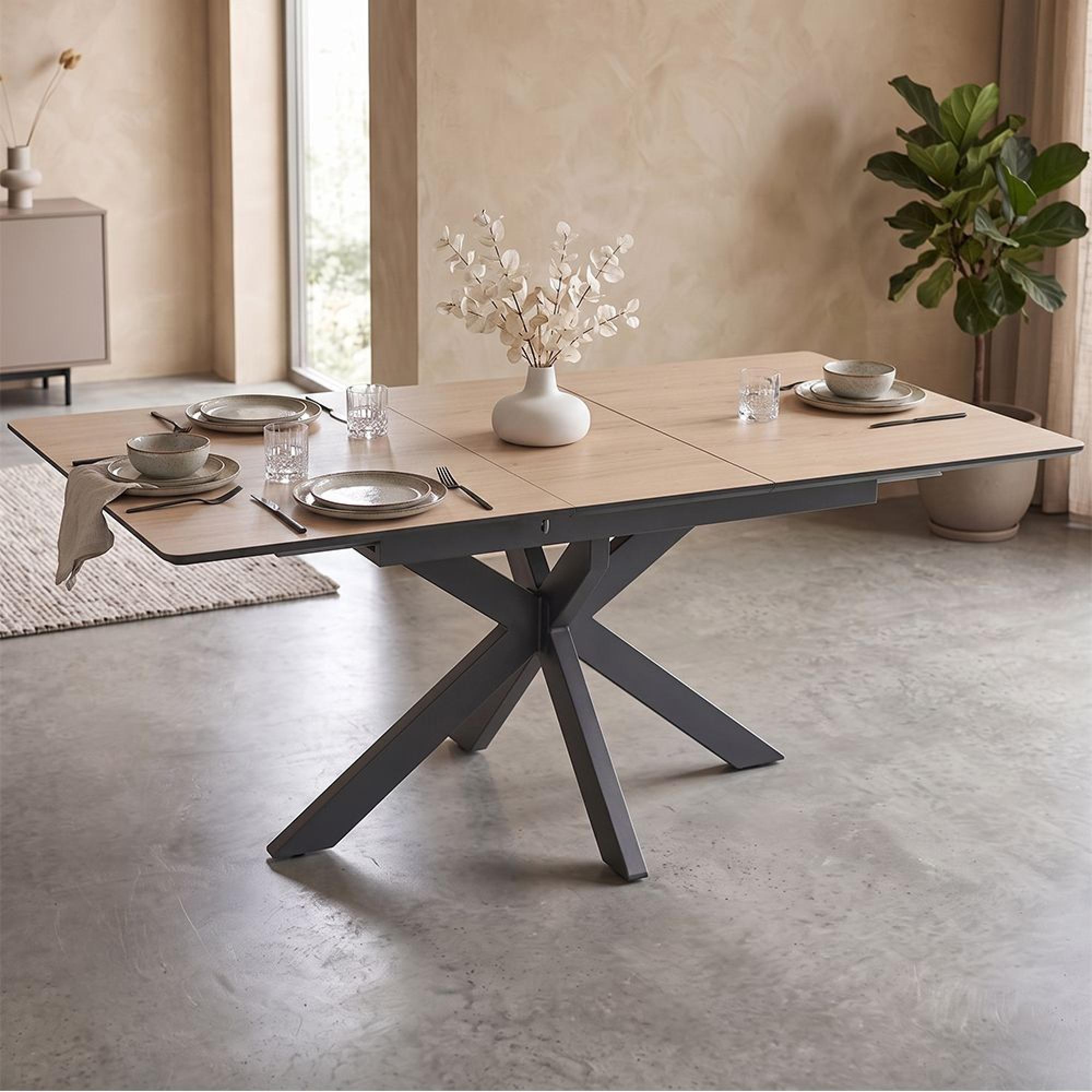 Infiniti Butterfly Extending Dining Table - 140cm-180cm - 4-8 Seater - Spider Leg - Dune Oak
